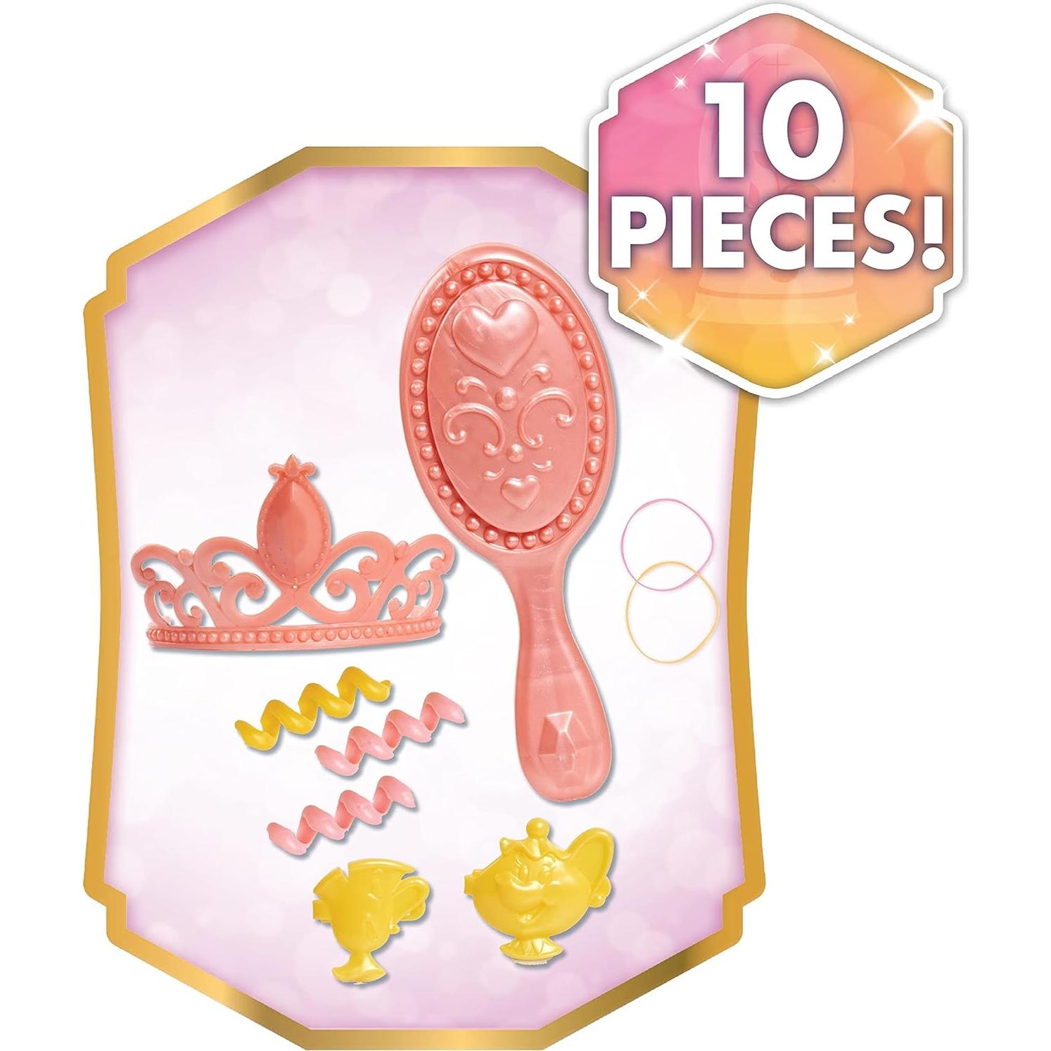 Disney Princess Belle Styling Head, Brown Hair, 10 Piece Pretend Play Set, Beauty and the Beast, Officially Licensed Kids Toys for Ages 3 Up by Just Play