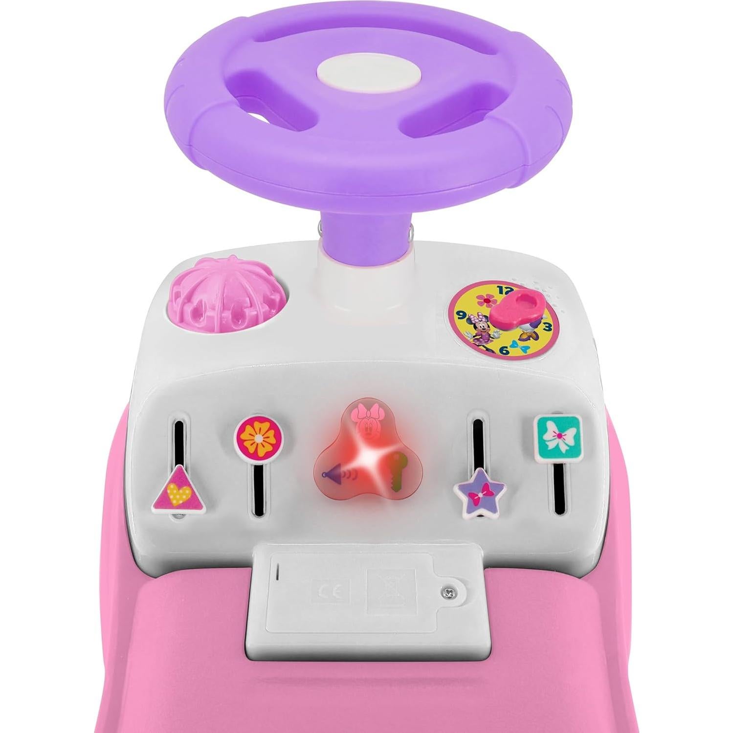 Kiddieland Disney Lights 'N' Sounds Ride-On: Minnie Mouse Kids Interactive Push Toy Car, Foot to Floor, Toddlers, Ages 12-36 Months, Large