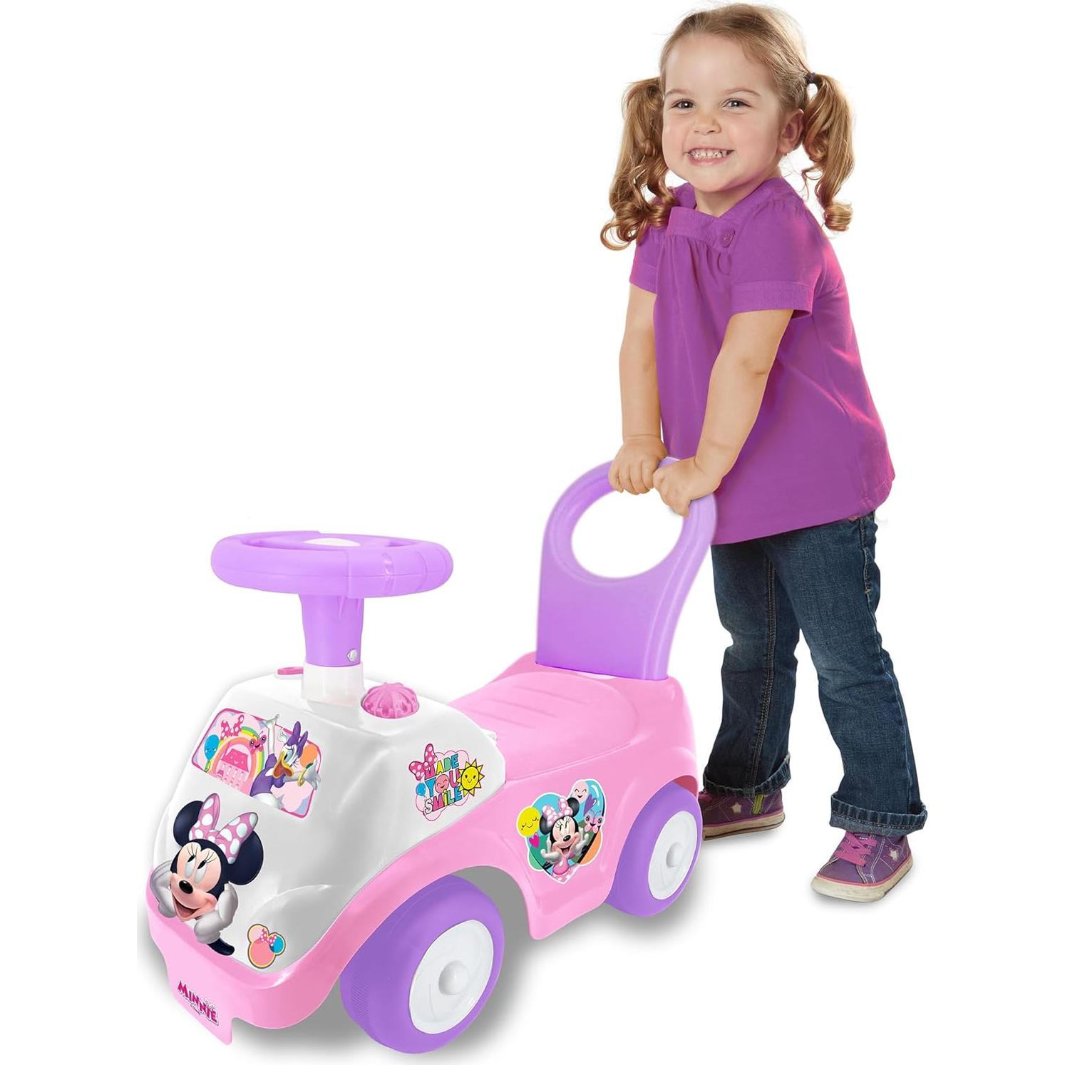 Kiddieland Disney Lights 'N' Sounds Ride-On: Minnie Mouse Kids Interactive Push Toy Car, Foot to Floor, Toddlers, Ages 12-36 Months, Large