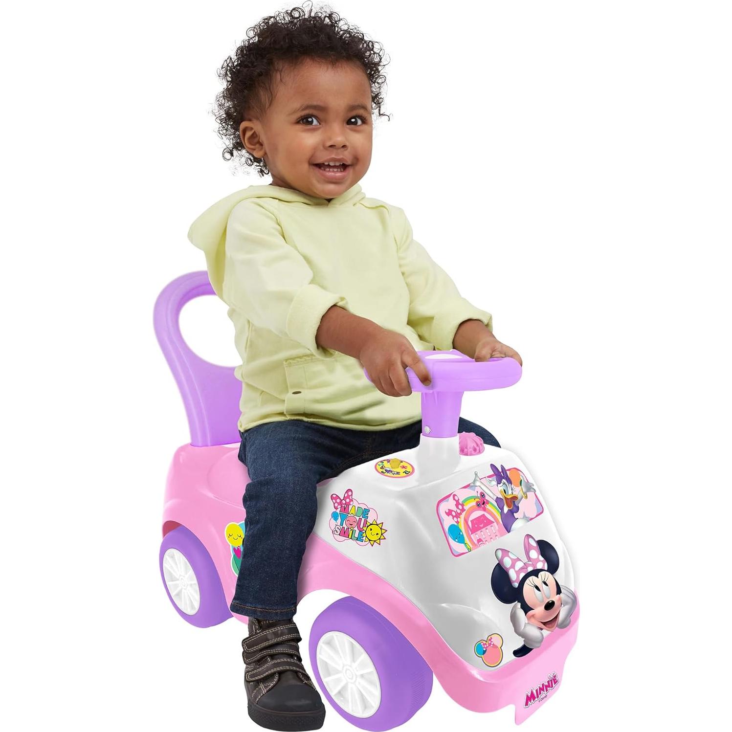Kiddieland Disney Lights 'N' Sounds Ride-On: Minnie Mouse Kids Interactive Push Toy Car, Foot to Floor, Toddlers, Ages 12-36 Months, Large