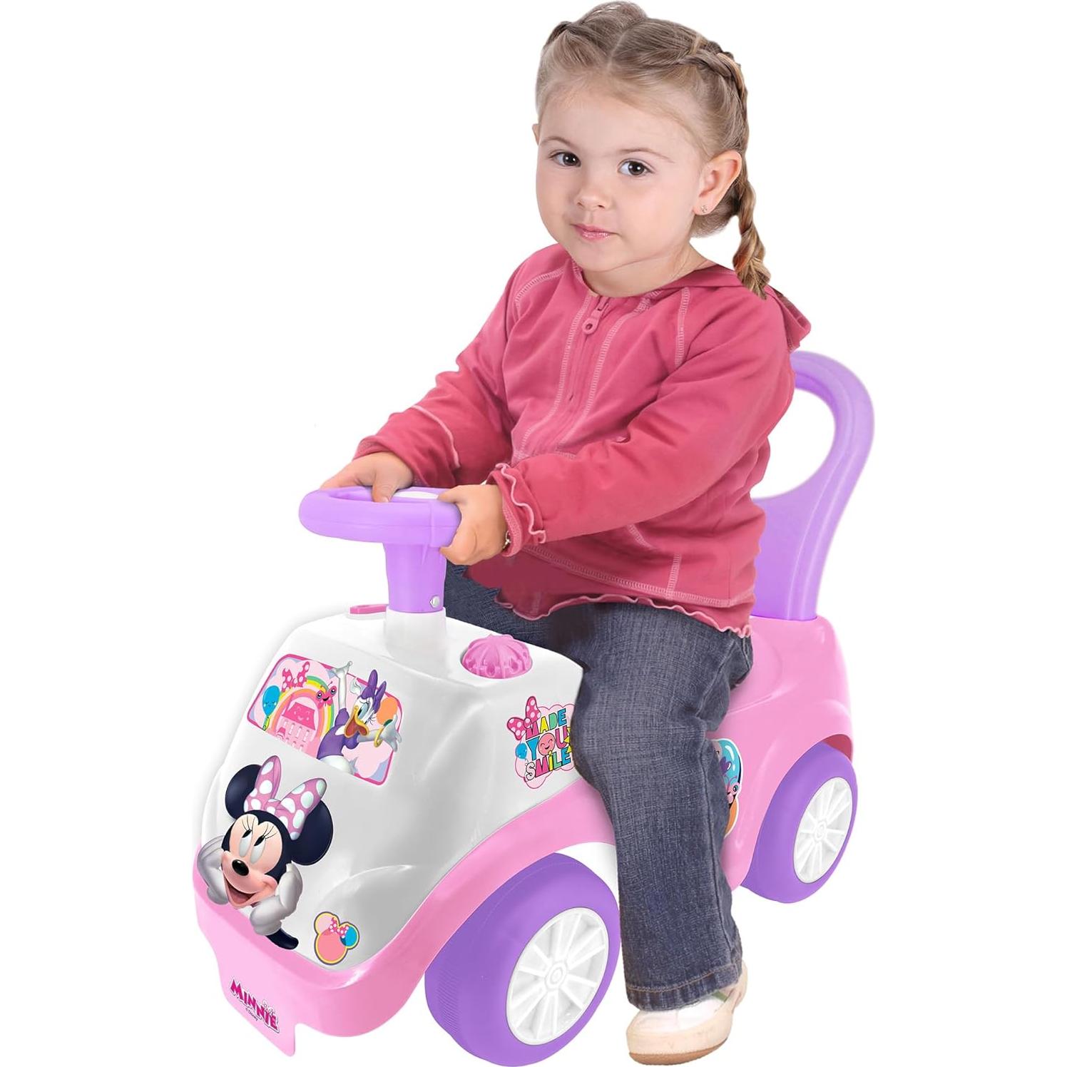 Kiddieland Disney Lights 'N' Sounds Ride-On: Minnie Mouse Kids Interactive Push Toy Car, Foot to Floor, Toddlers, Ages 12-36 Months, Large