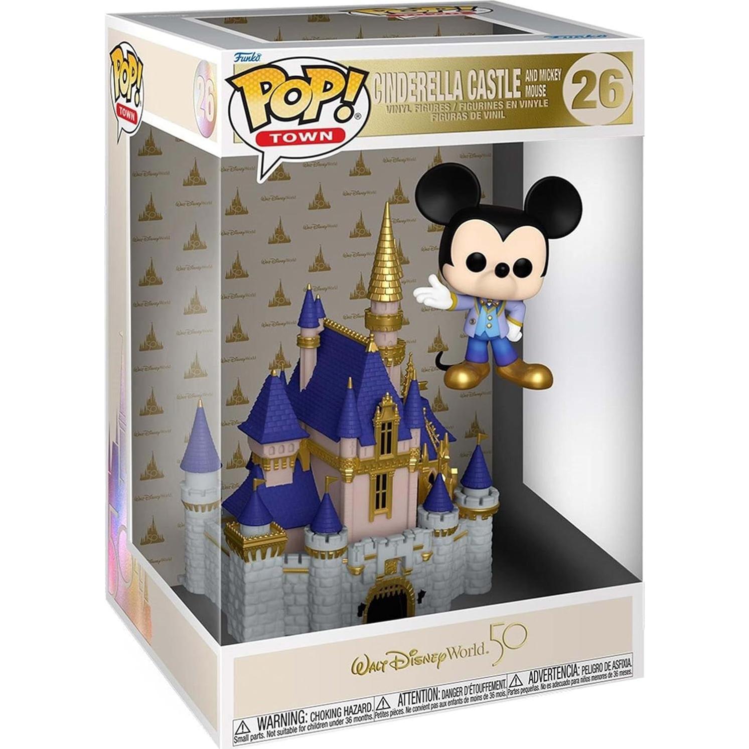 POP Town: Walt Disney World 50th - Cinderella Castle with Mickey Mouse, Multicolor, 4 inches, (58965)