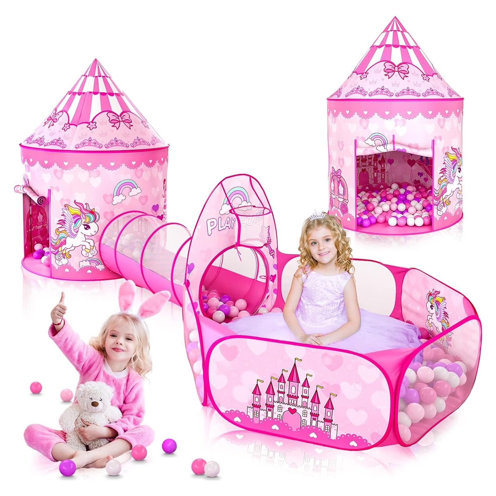 Carpa Princesa Rosa 3 Piezas con Piscina y Túnel