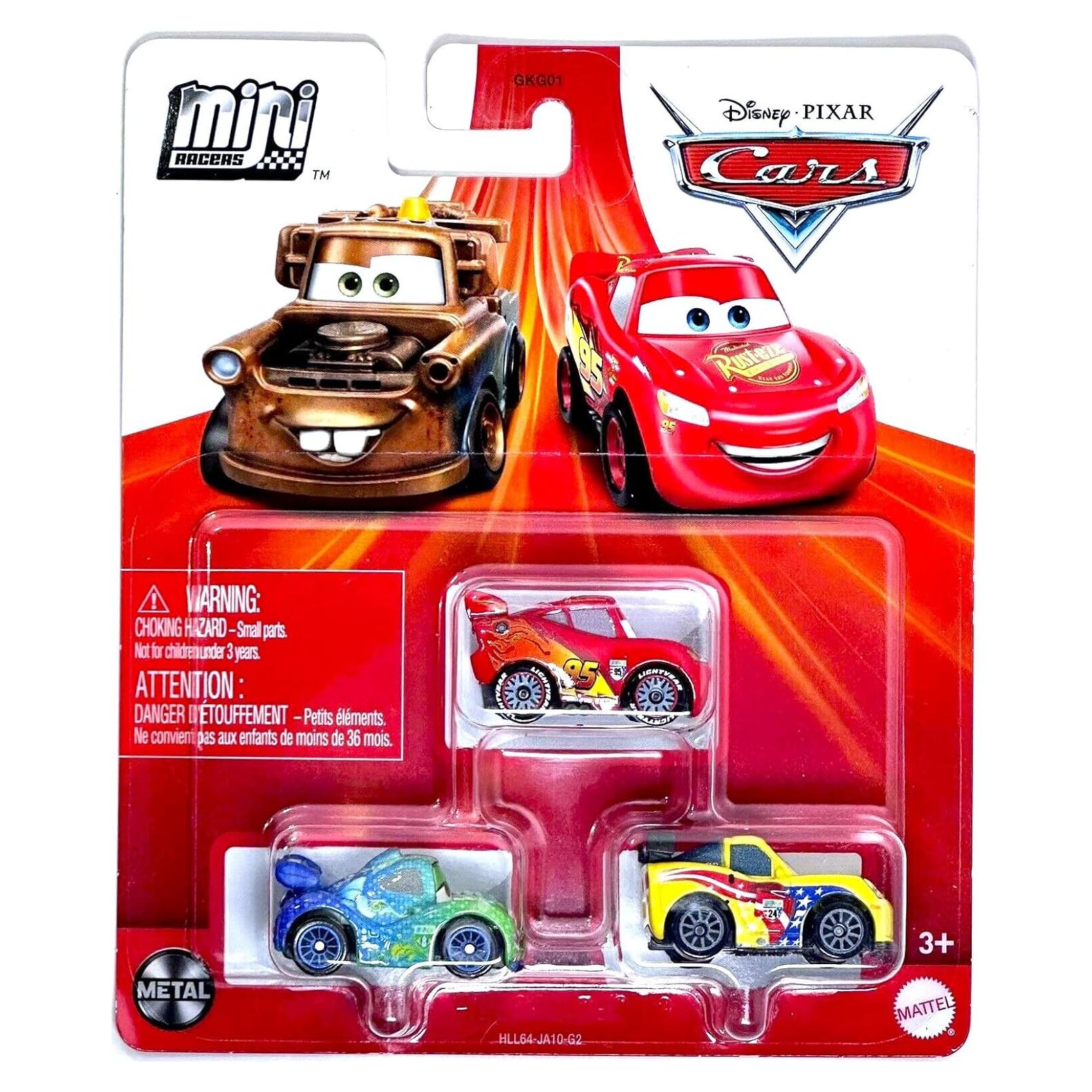 Paquete 3 Mini Racers Disney Cars Mattel Jeff, Lightning, Carla