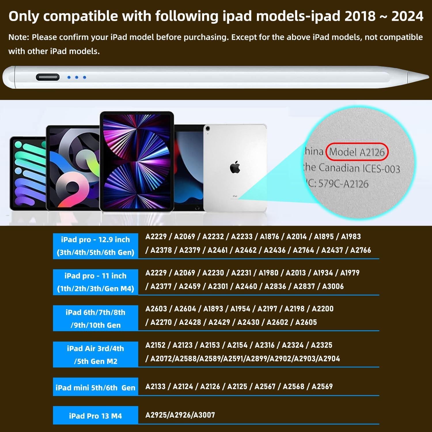 Lápiz Stylus Z-NUOJIA para iPad 9ª y 10ª Gen, Blanco