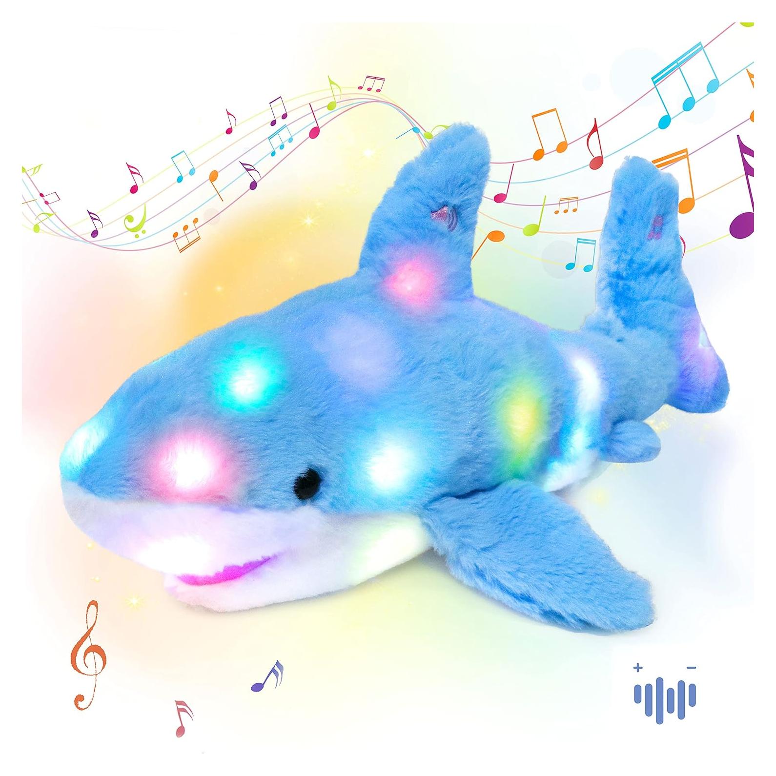 Tiburón de Peluche Musical Iluminado Hopearl 28 cm Azul