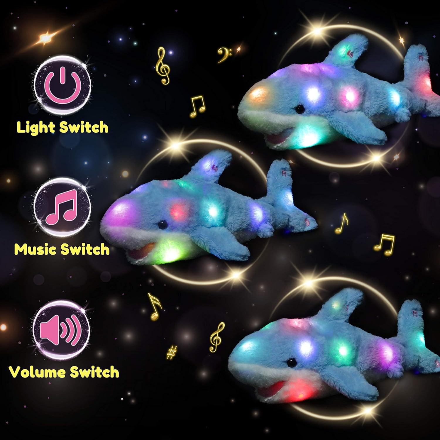 Tiburón de Peluche Musical Iluminado Hopearl 28 cm Azul