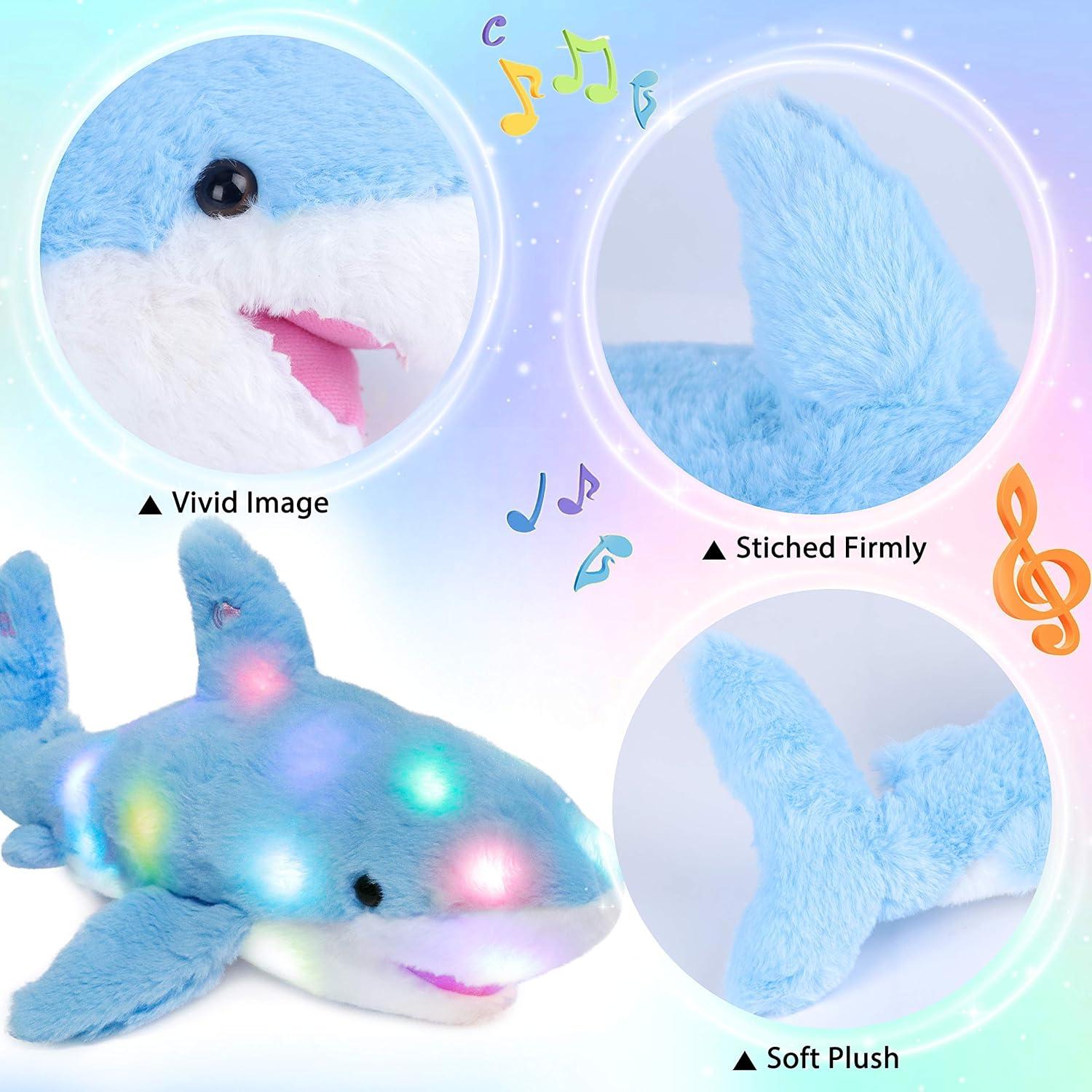 Tiburón de Peluche Musical Iluminado Hopearl 28 cm Azul