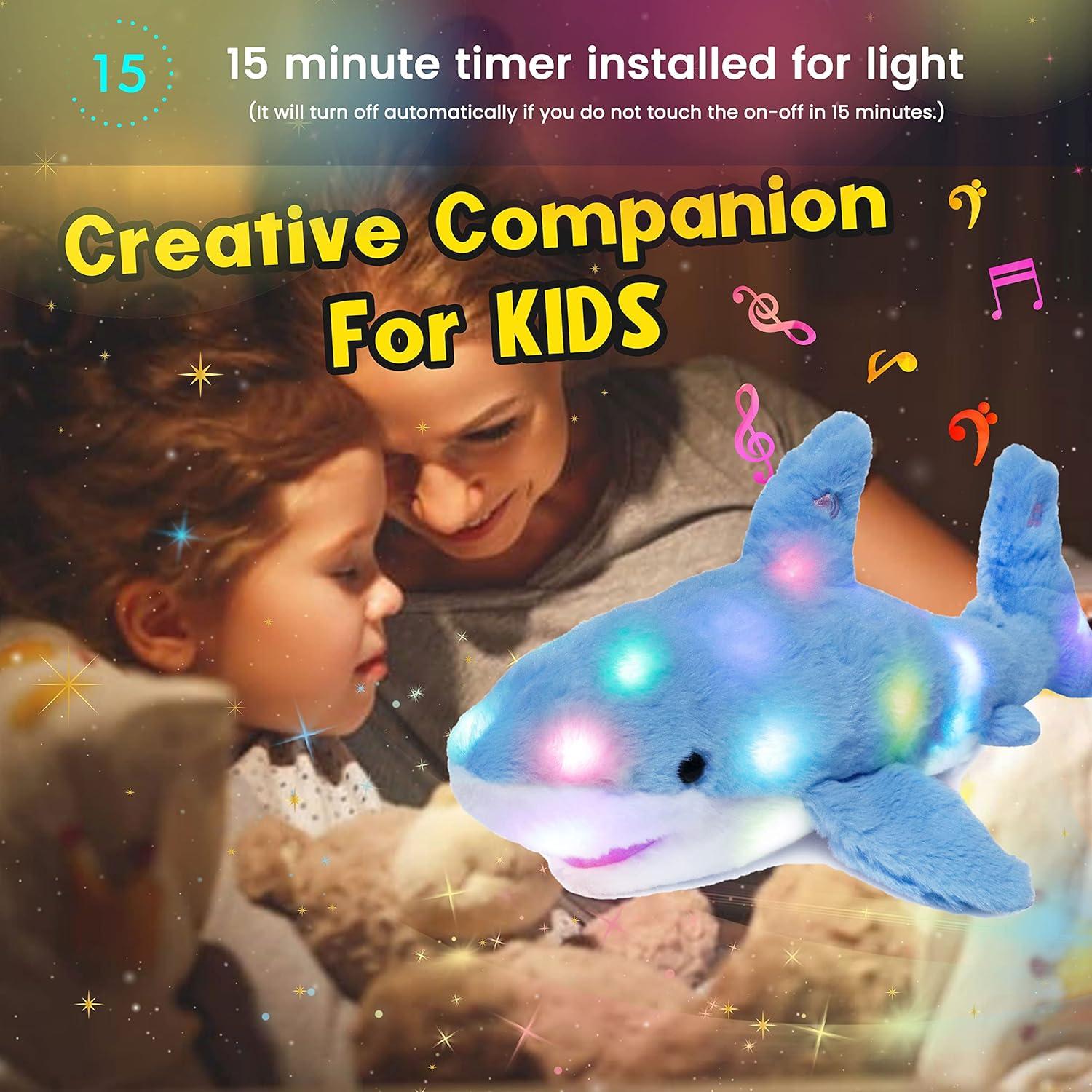 Tiburón de Peluche Musical Iluminado Hopearl 28 cm Azul