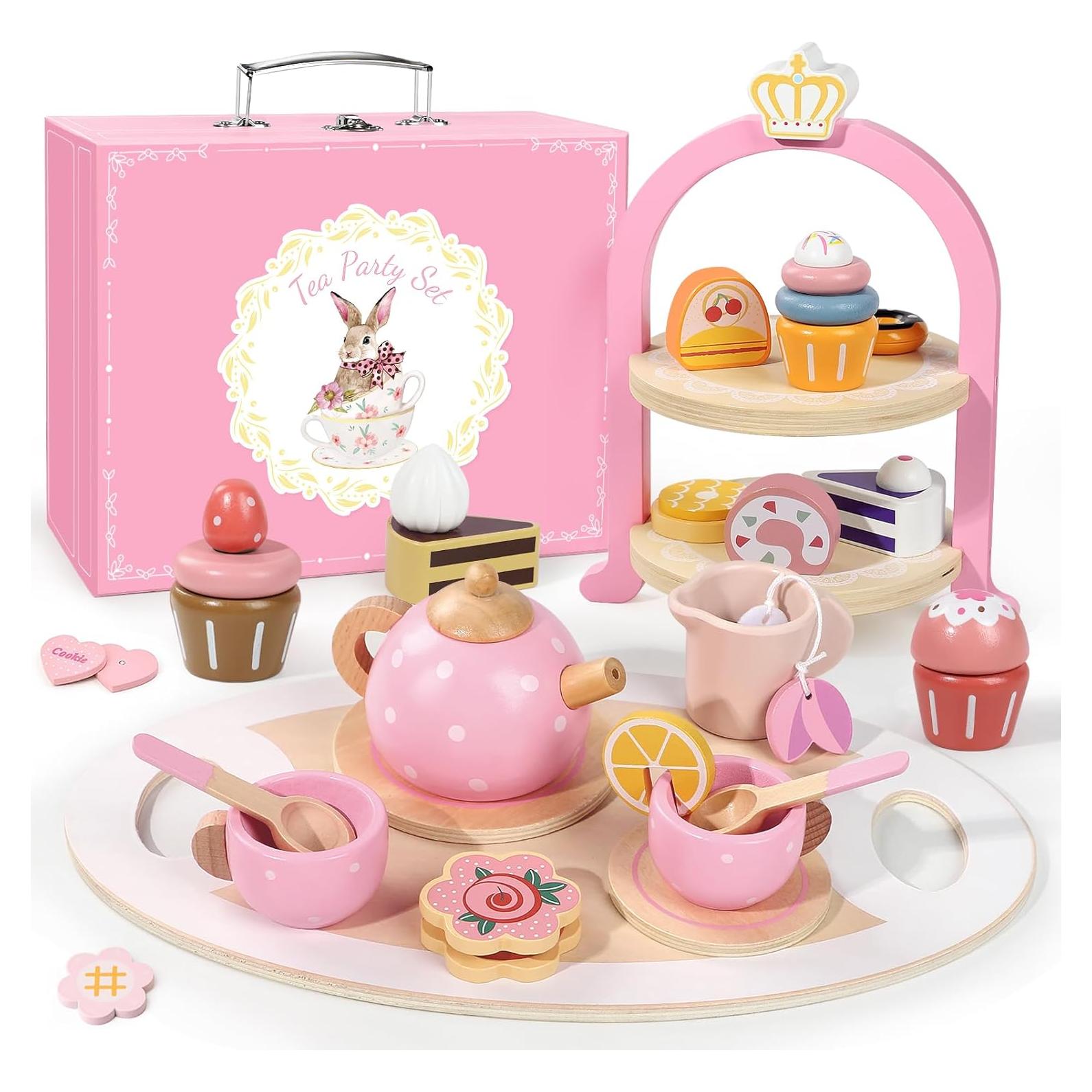 Juego de Té de Madera iAOVUEBY para Niñas 2-5 Años