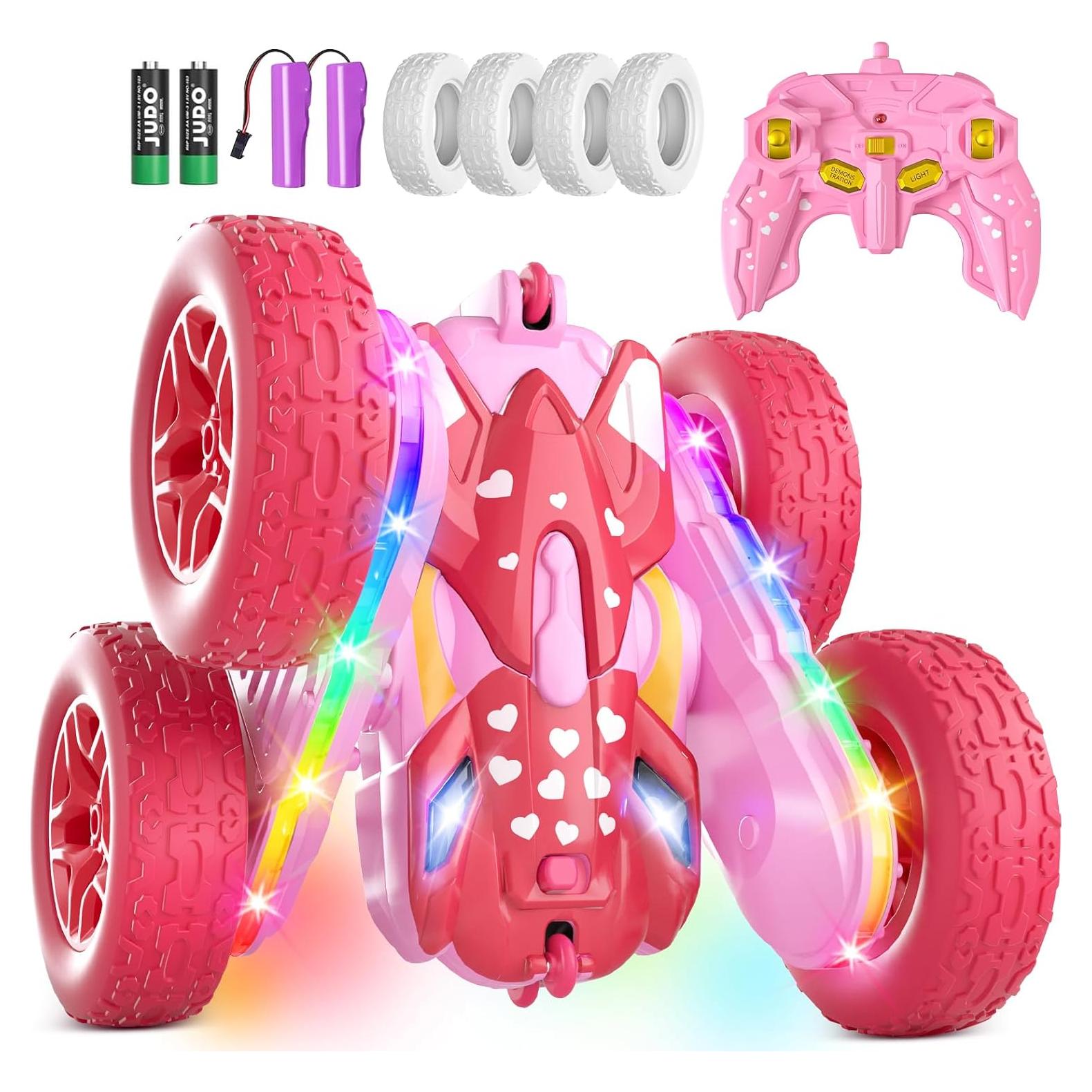 Coche RC Acrobático Terucle Rosa 360° Doble Lado Luces