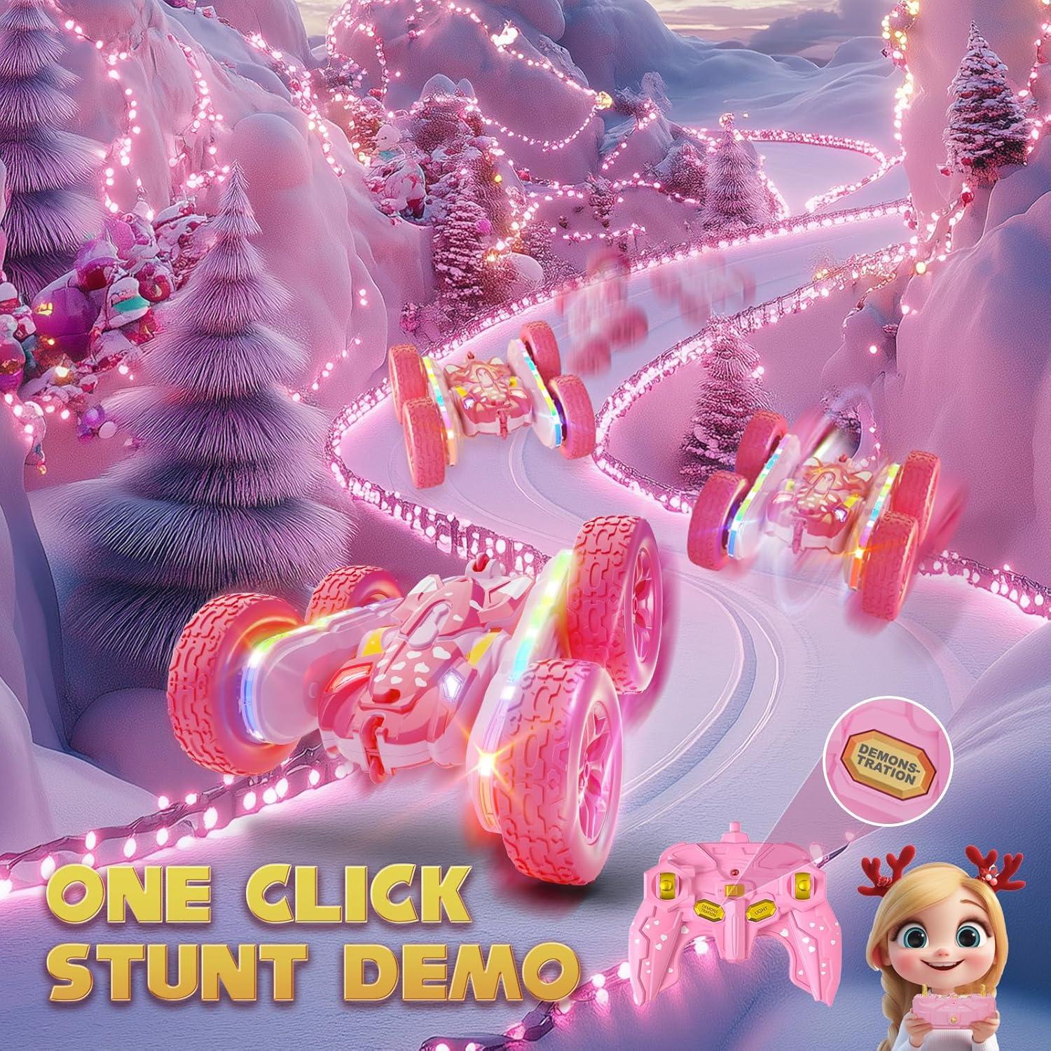 Coche RC Acrobático Terucle Rosa 360° Doble Lado Luces