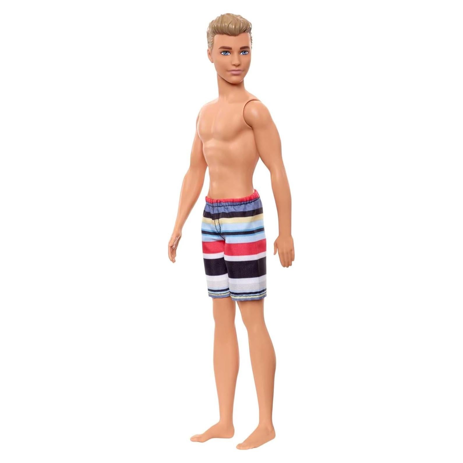 Barbie Ken Fashion Doll, Beach-Themed Wearing Striped Swimsuit