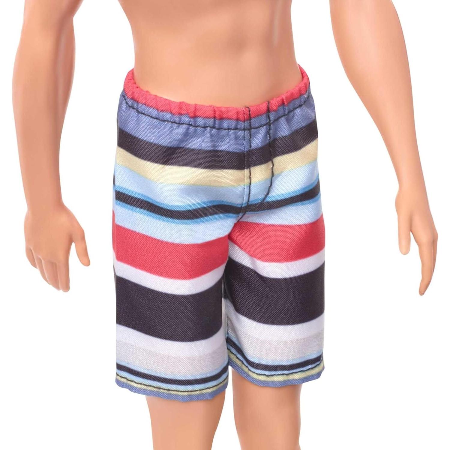 Barbie Ken Fashion Doll, Beach-Themed Wearing Striped Swimsuit