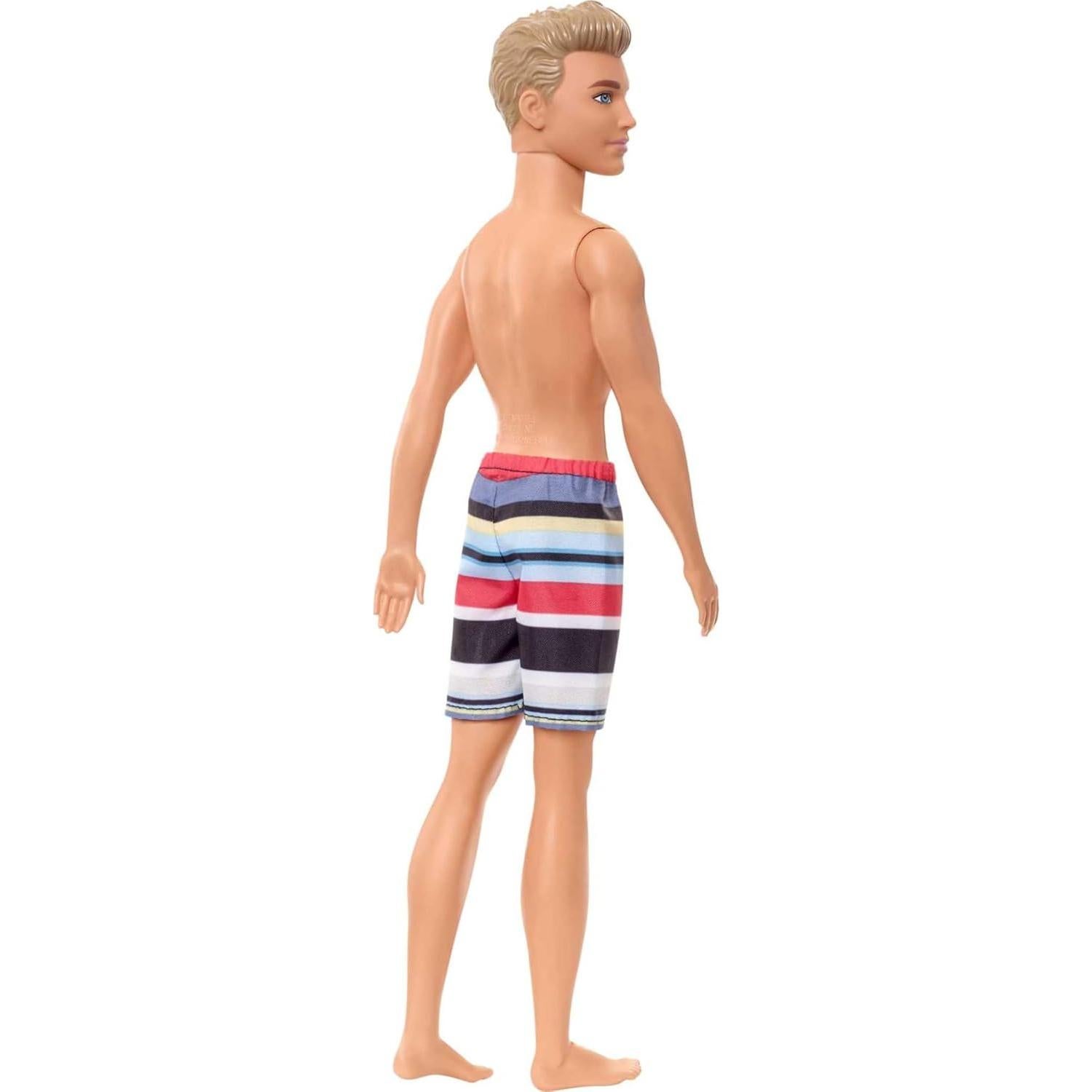 Barbie Ken Fashion Doll, Beach-Themed Wearing Striped Swimsuit