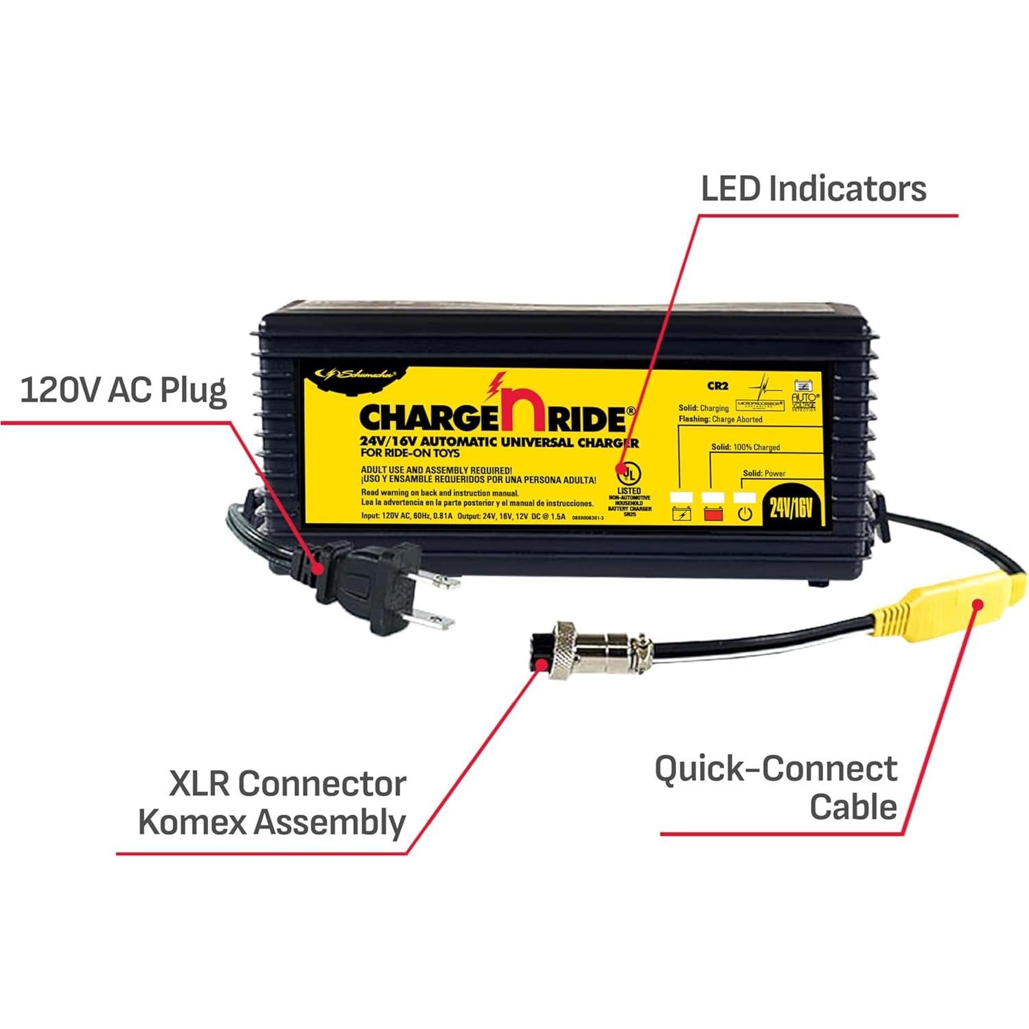 Cargador Schumacher CR2 1.5A 24V Automático para Juguetes