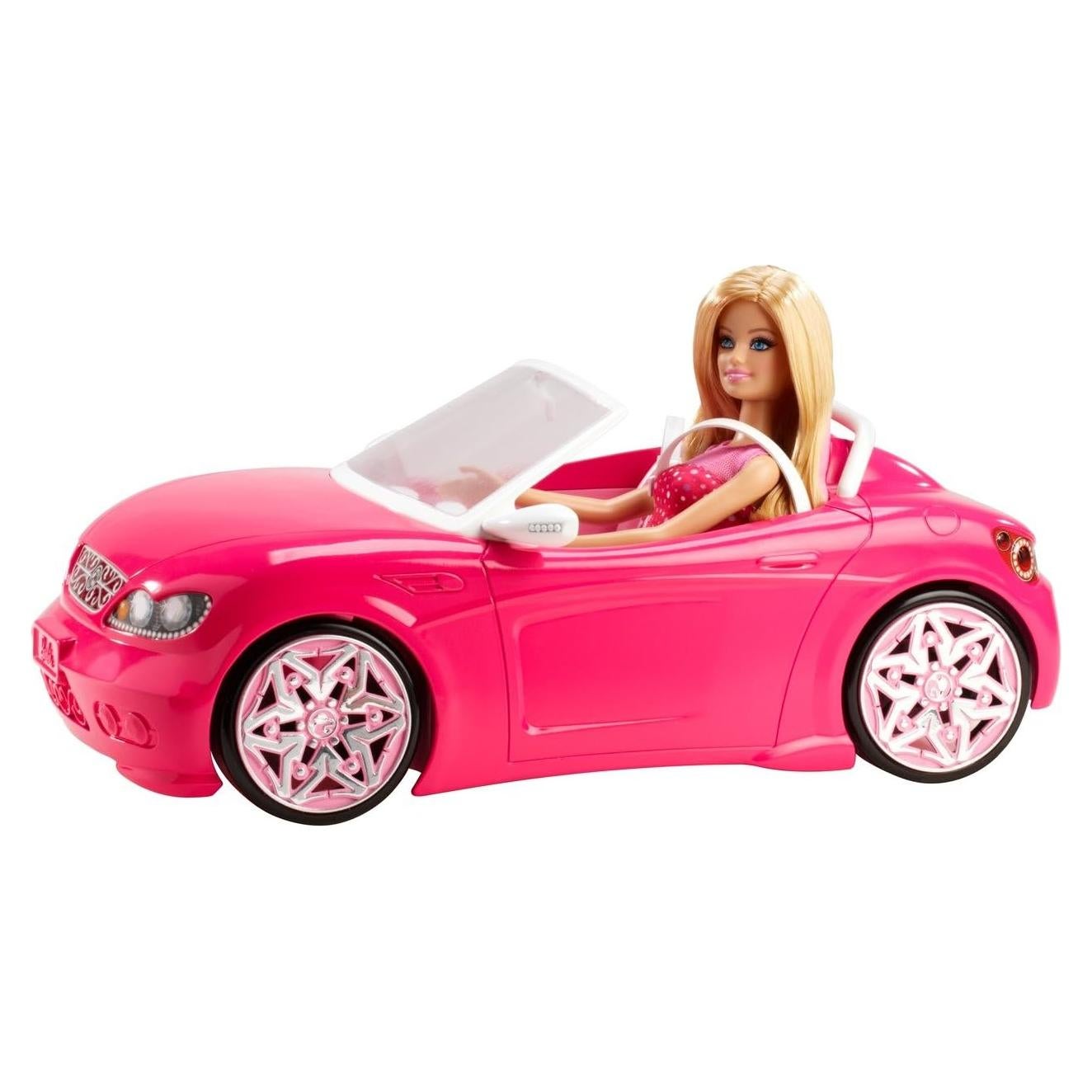 Muñeca Barbie Convertible Glam con coche rosa