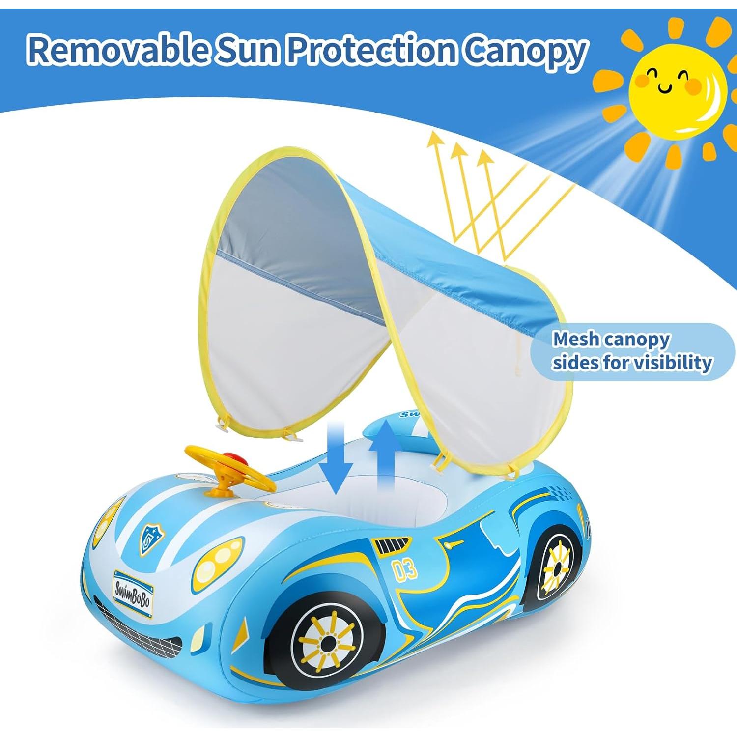 Flotador Inflable Swimbobo Coche Azul con Dosel Solar
