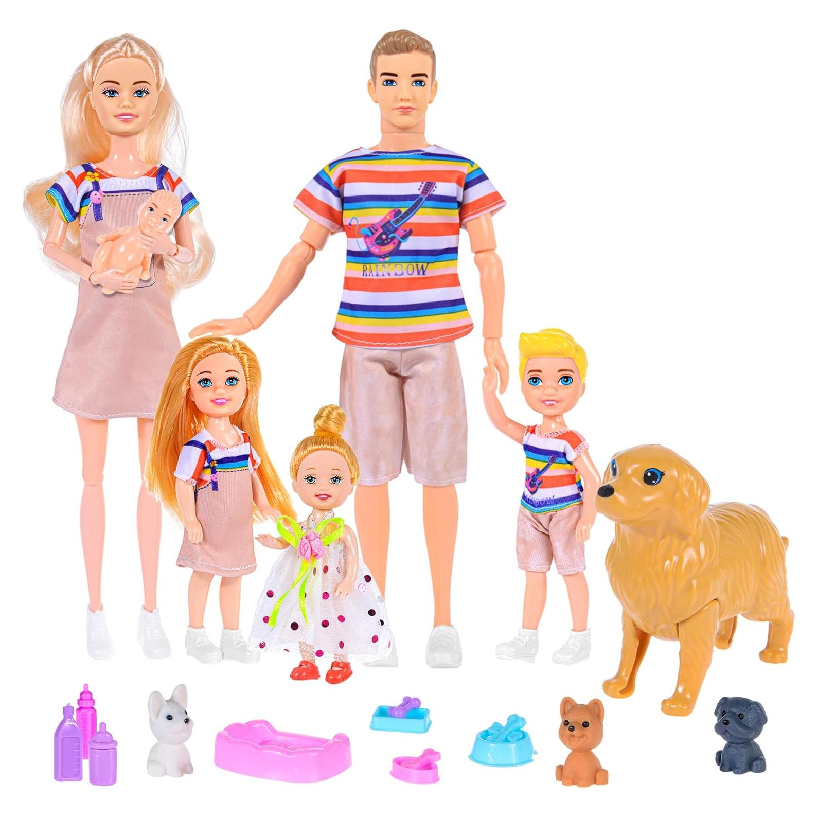 Juego de Muñecas Familiar Ibayda - 6 Personajes y Mascotas