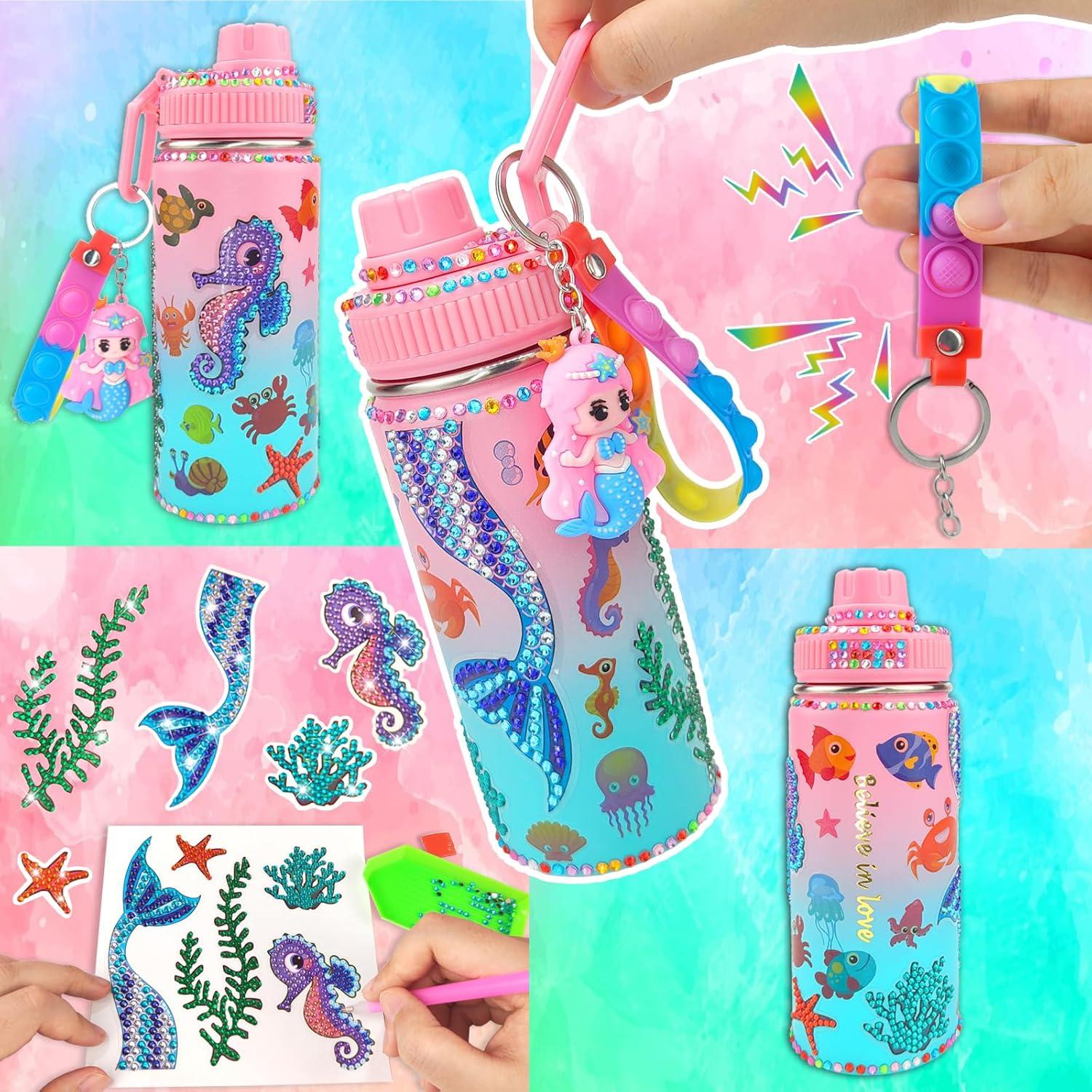 Kit de Botella de Agua DIY 7july Sirena 473 ml Rosa y Azul