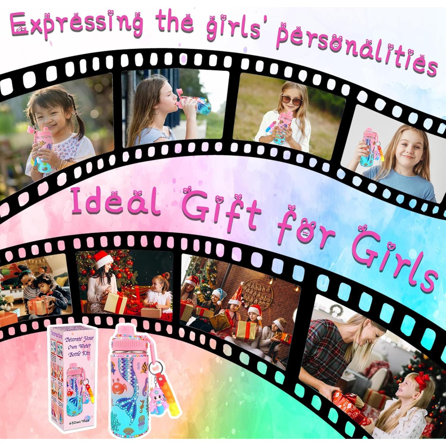 Kit de Botella de Agua DIY 7july Sirena 473 ml Rosa y Azul