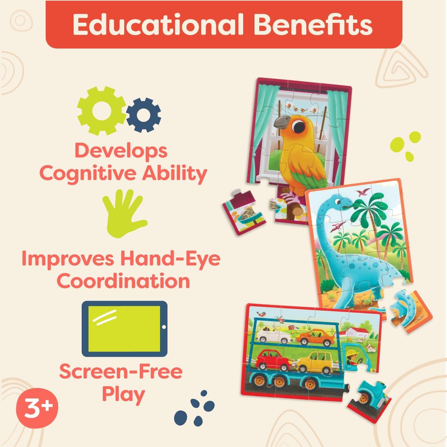 Rompecabezas de Madera B. toys 3-Pack Mascotas y Dinos