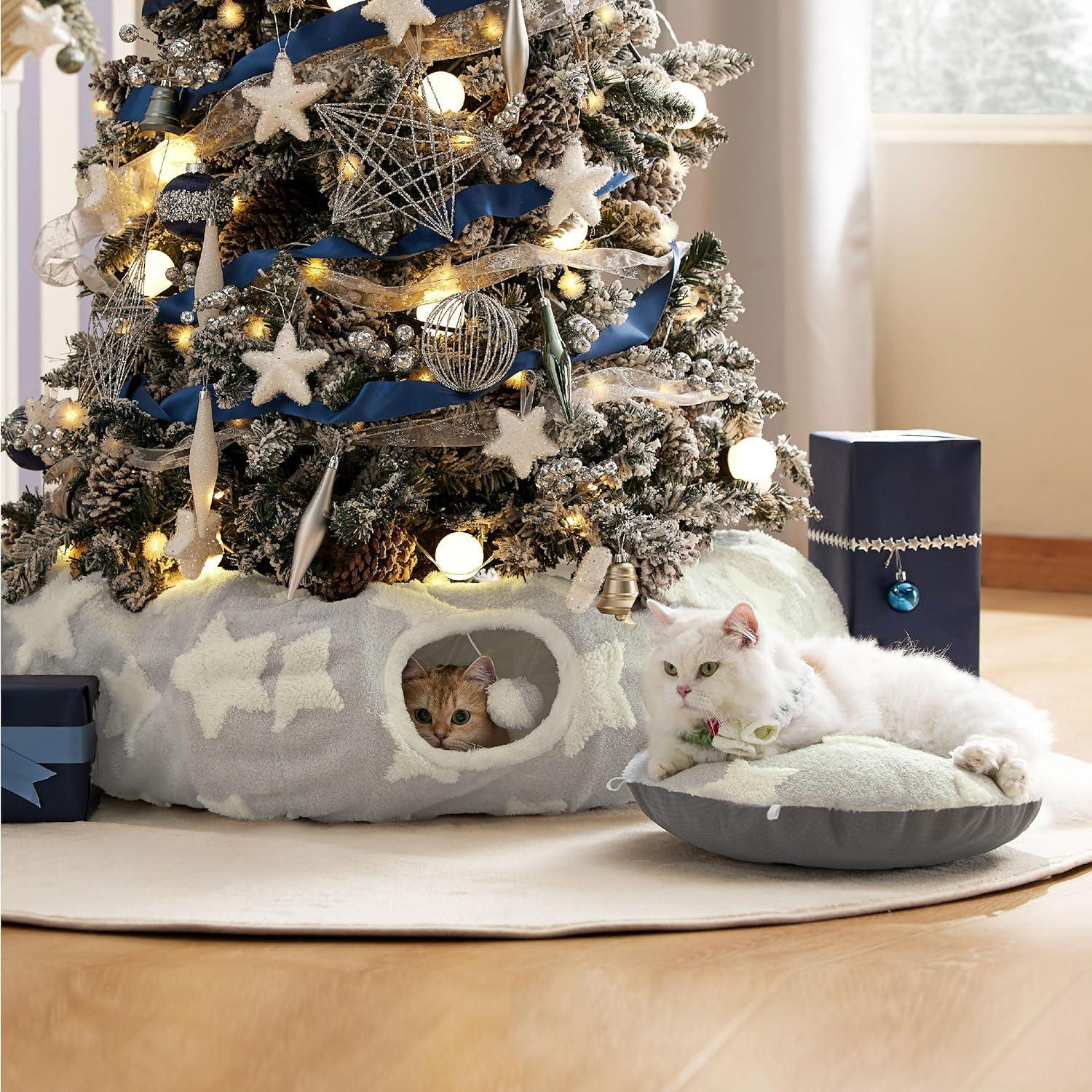 Cama túnel para gatos Lesure gris 2 en 1 con cojín