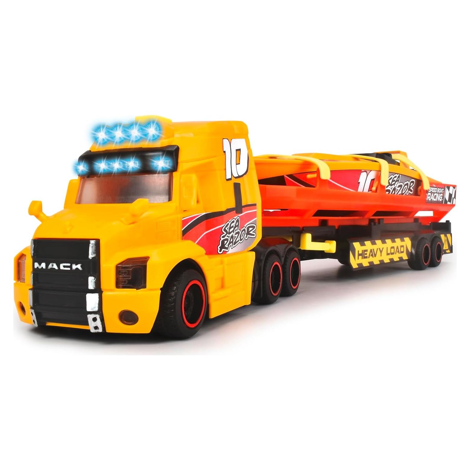 Camión Mack Dickie Toys con Remolque y Barco 30,5 cm