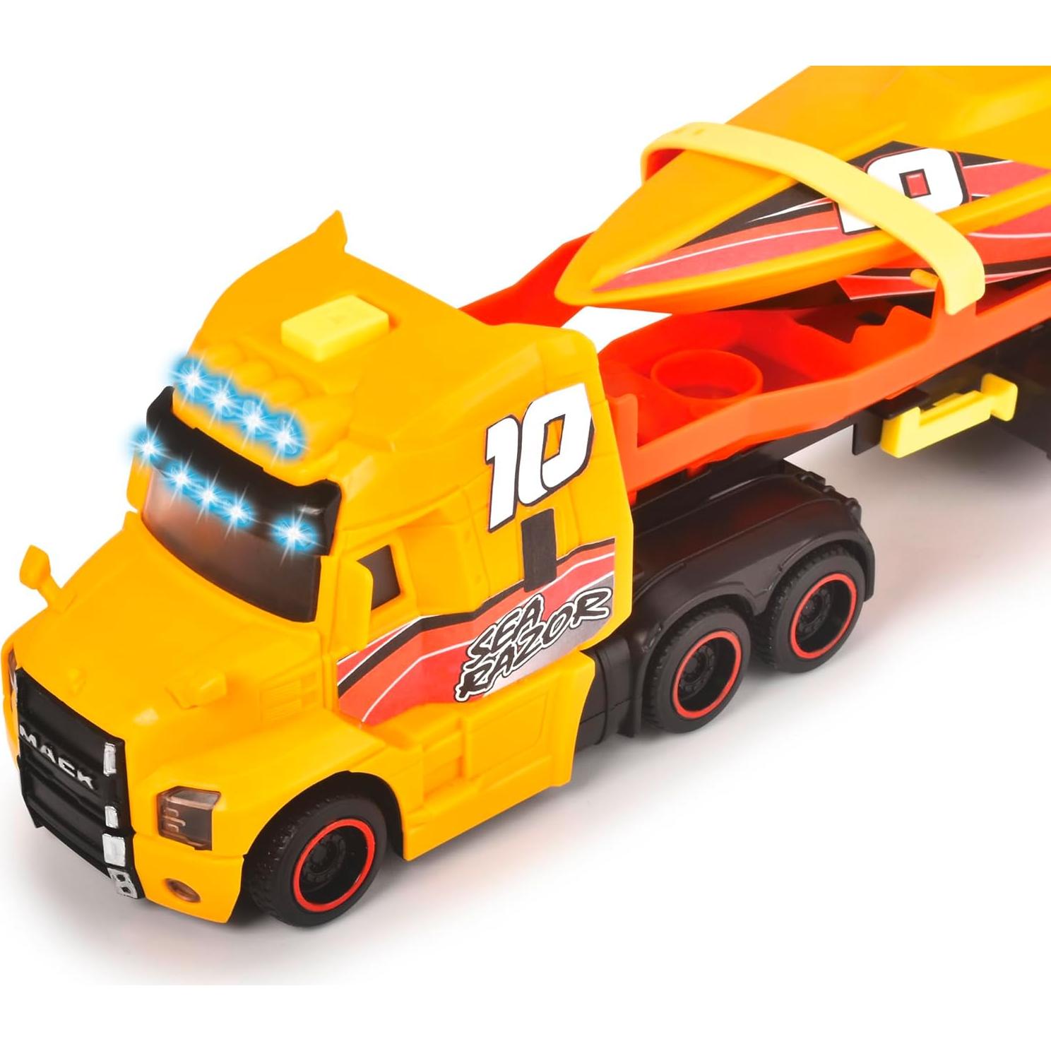 Camión Mack Dickie Toys con Remolque y Barco 30,5 cm