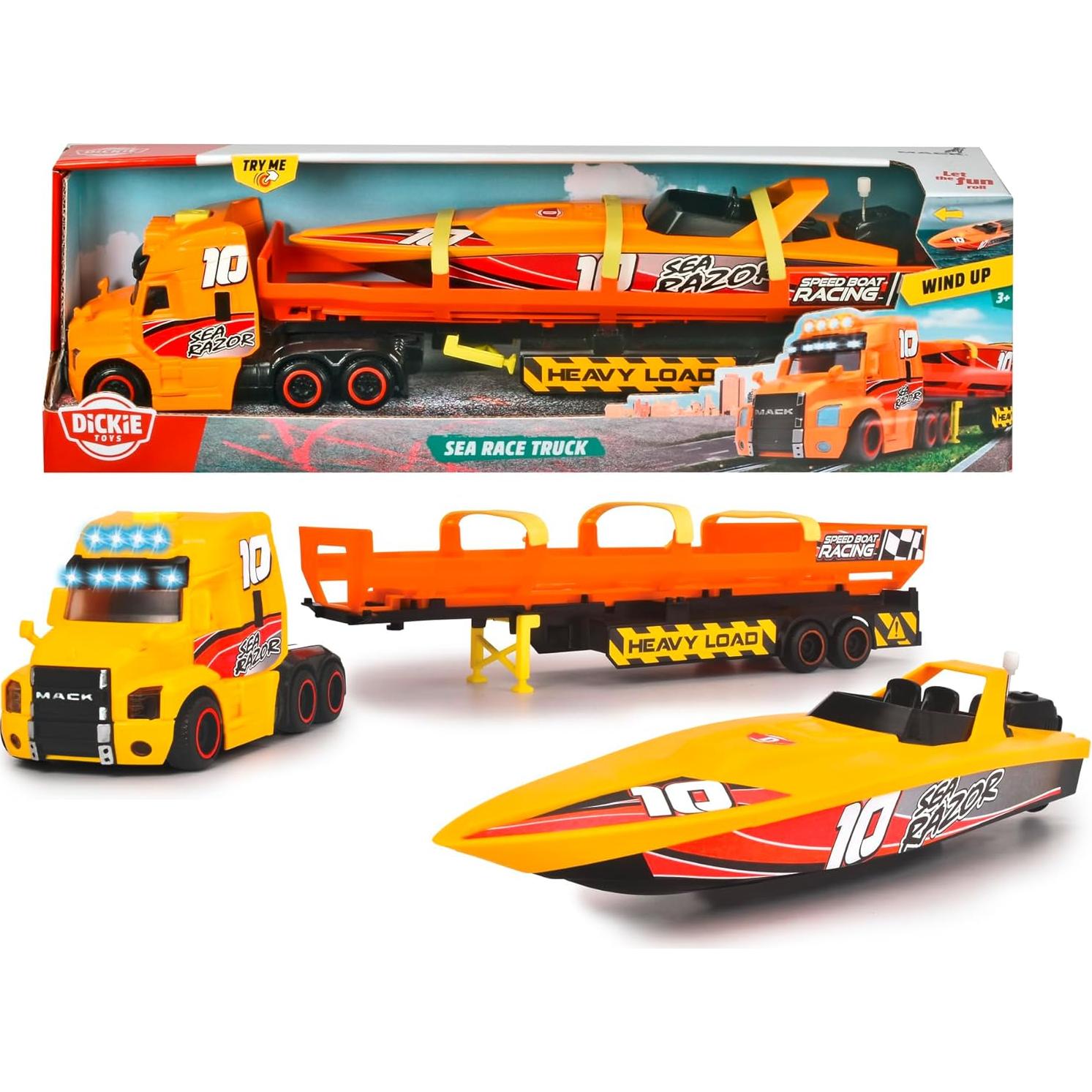 Camión Mack Dickie Toys con Remolque y Barco 30,5 cm