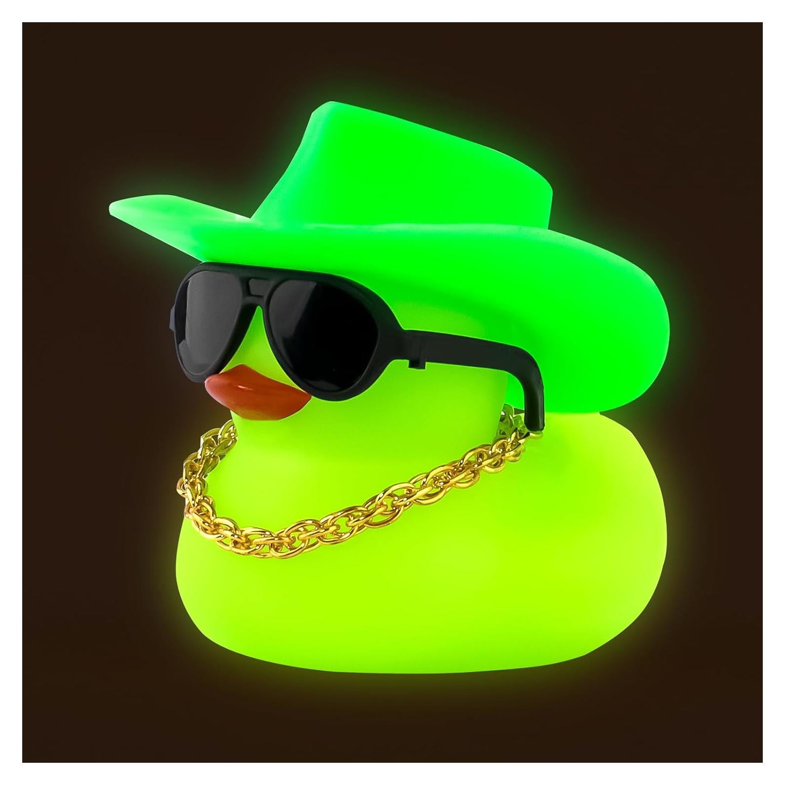 Pato de Goma Noctilucente Wonuu Verde con Gafas y Sombrero