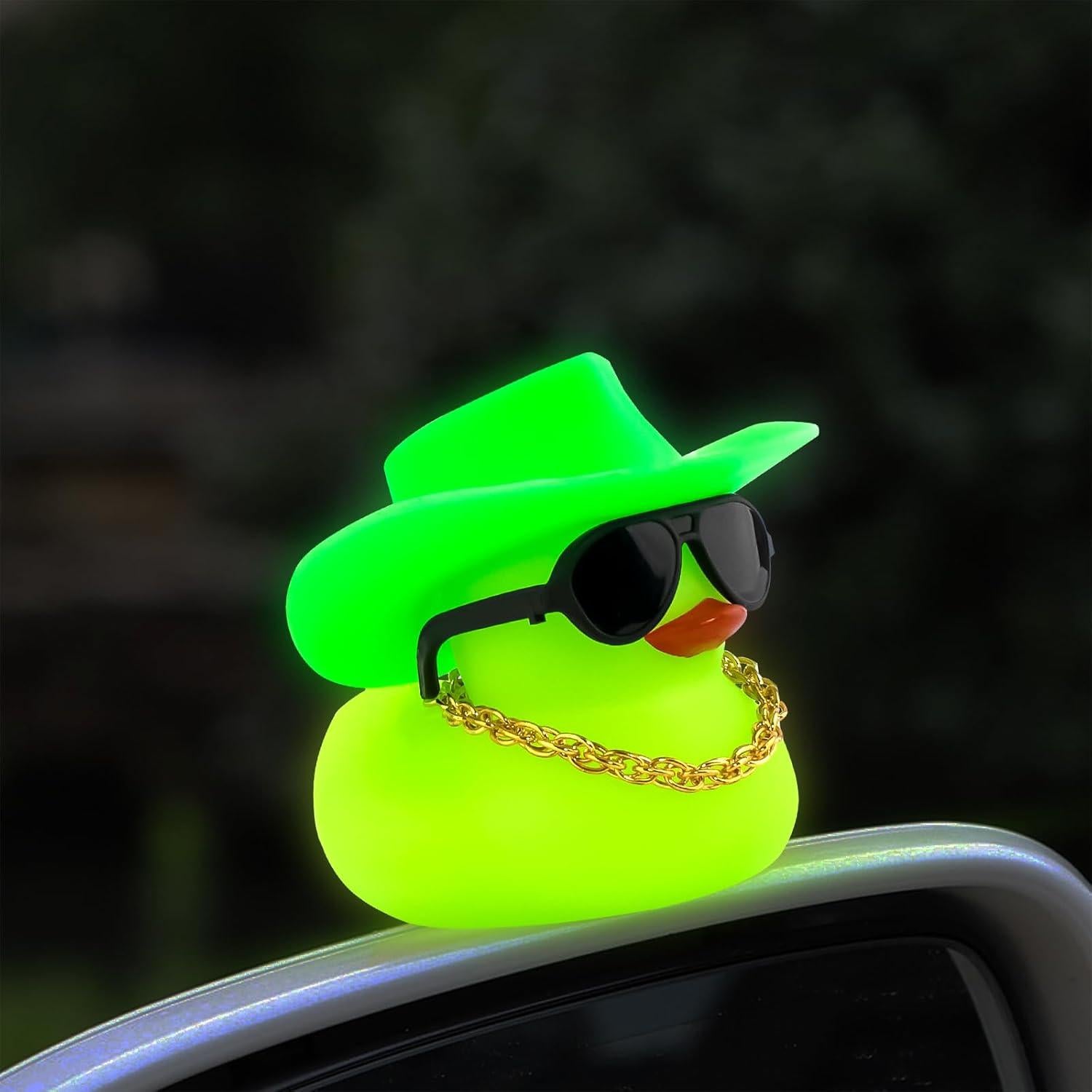 Pato de Goma Noctilucente Wonuu Verde con Gafas y Sombrero