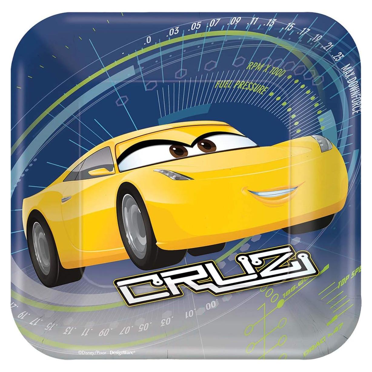 Platos Cuadrados Disney Cars 3 - 8 Piezas Desechables