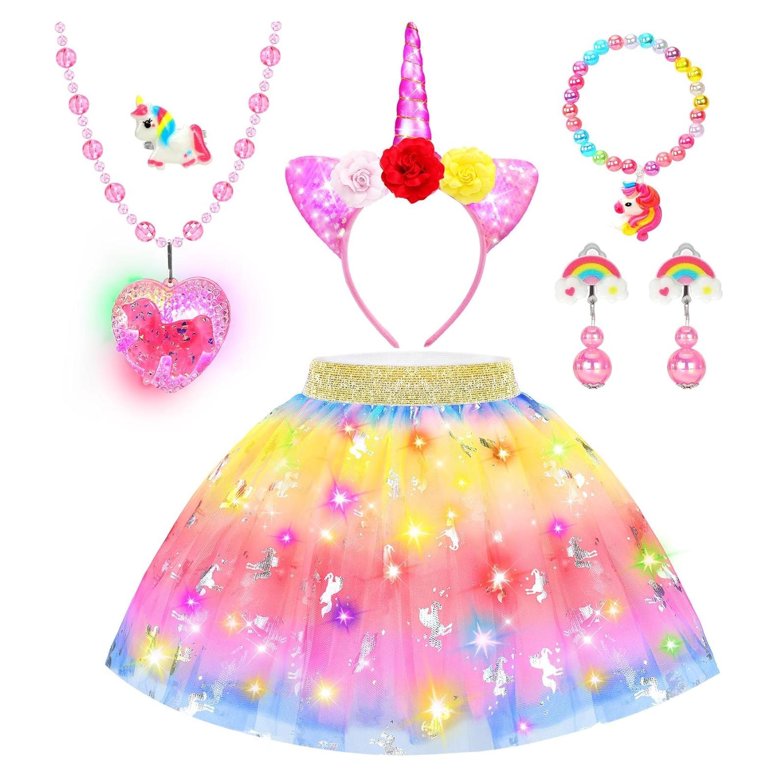 Vestido de Princesa Unicornio LED YAOOBEY para Niñas 4-6 Años