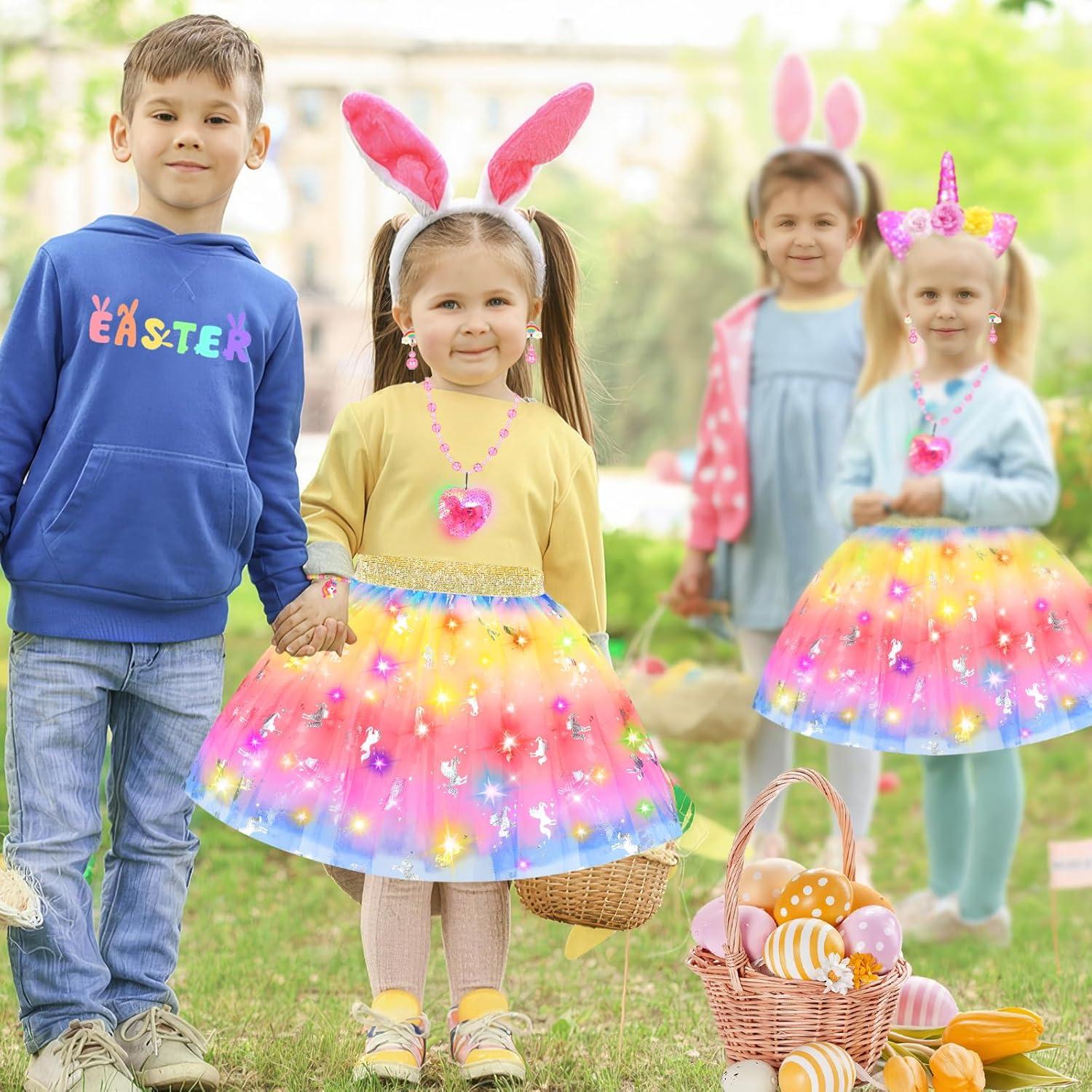 Vestido de Princesa Unicornio LED YAOOBEY para Niñas 4-6 Años