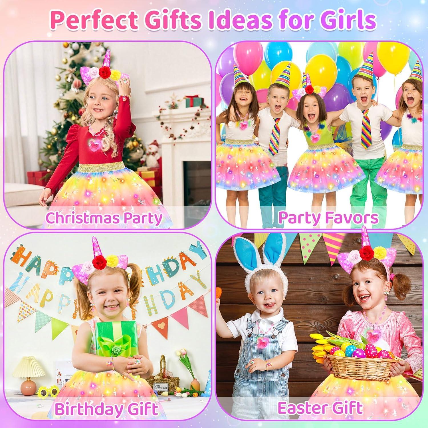 Vestido de Princesa Unicornio LED YAOOBEY para Niñas 4-6 Años