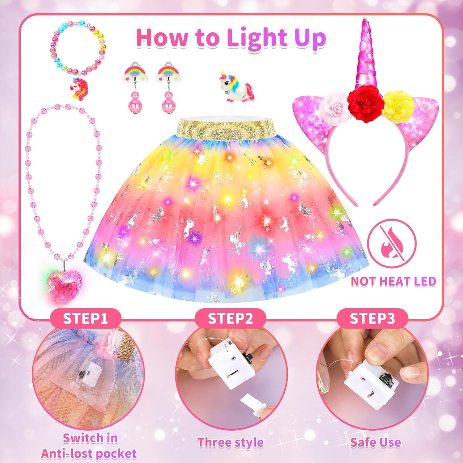 Vestido de Princesa Unicornio LED YAOOBEY para Niñas 4-6 Años