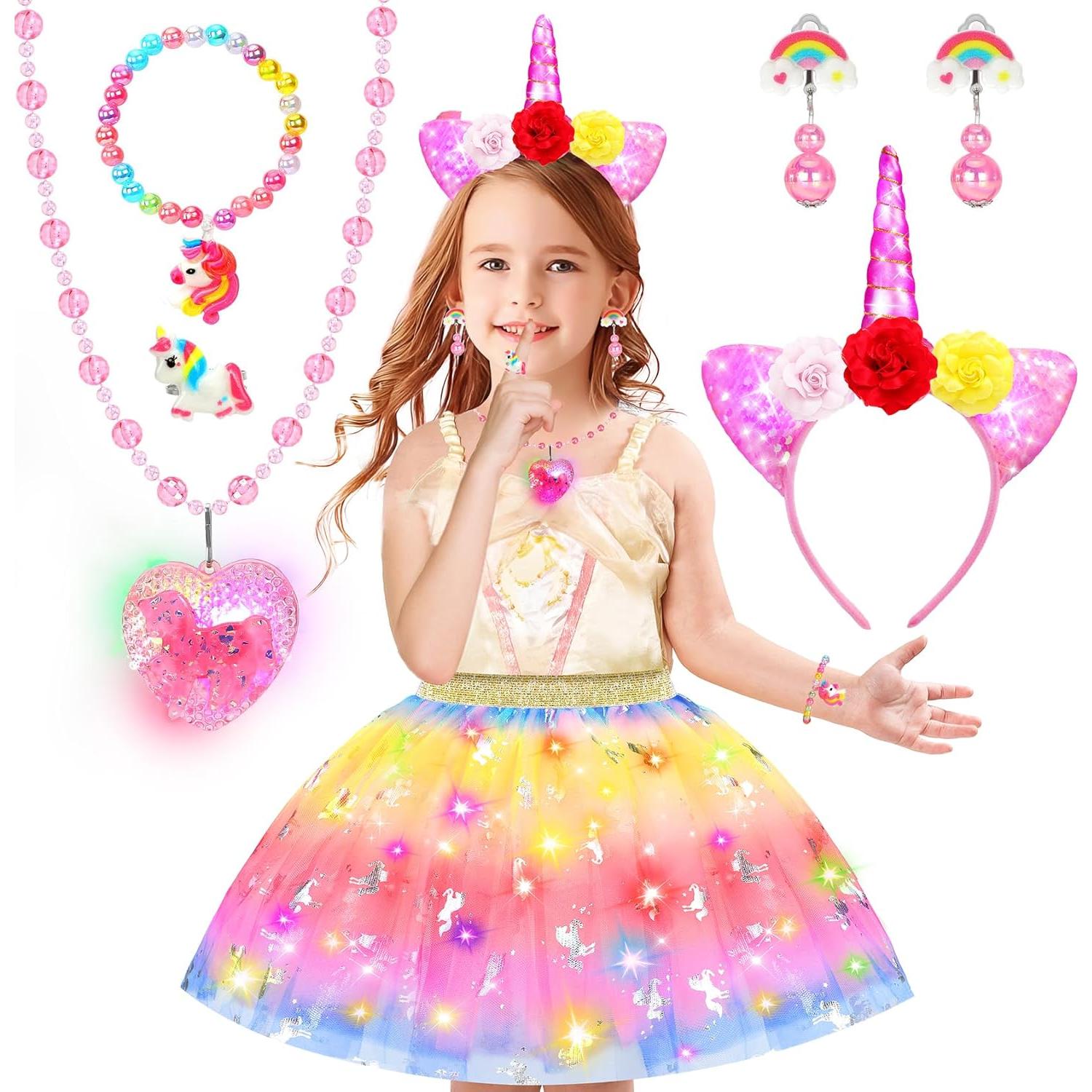 Vestido de Princesa Unicornio LED YAOOBEY para Niñas 4-6 Años