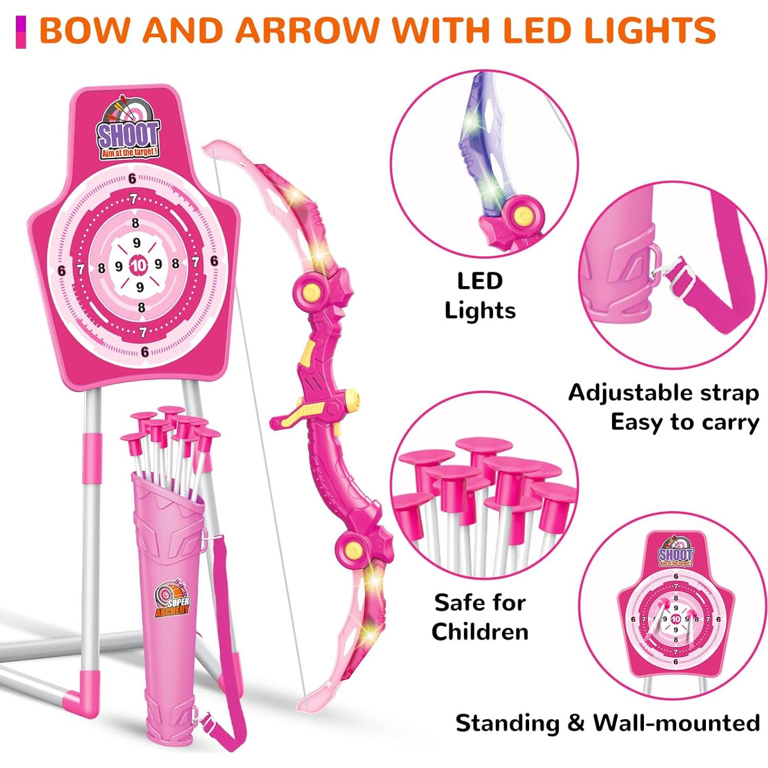 Set de Arquería GMAOPHY Rosa con Luces LED y 20 Flechas