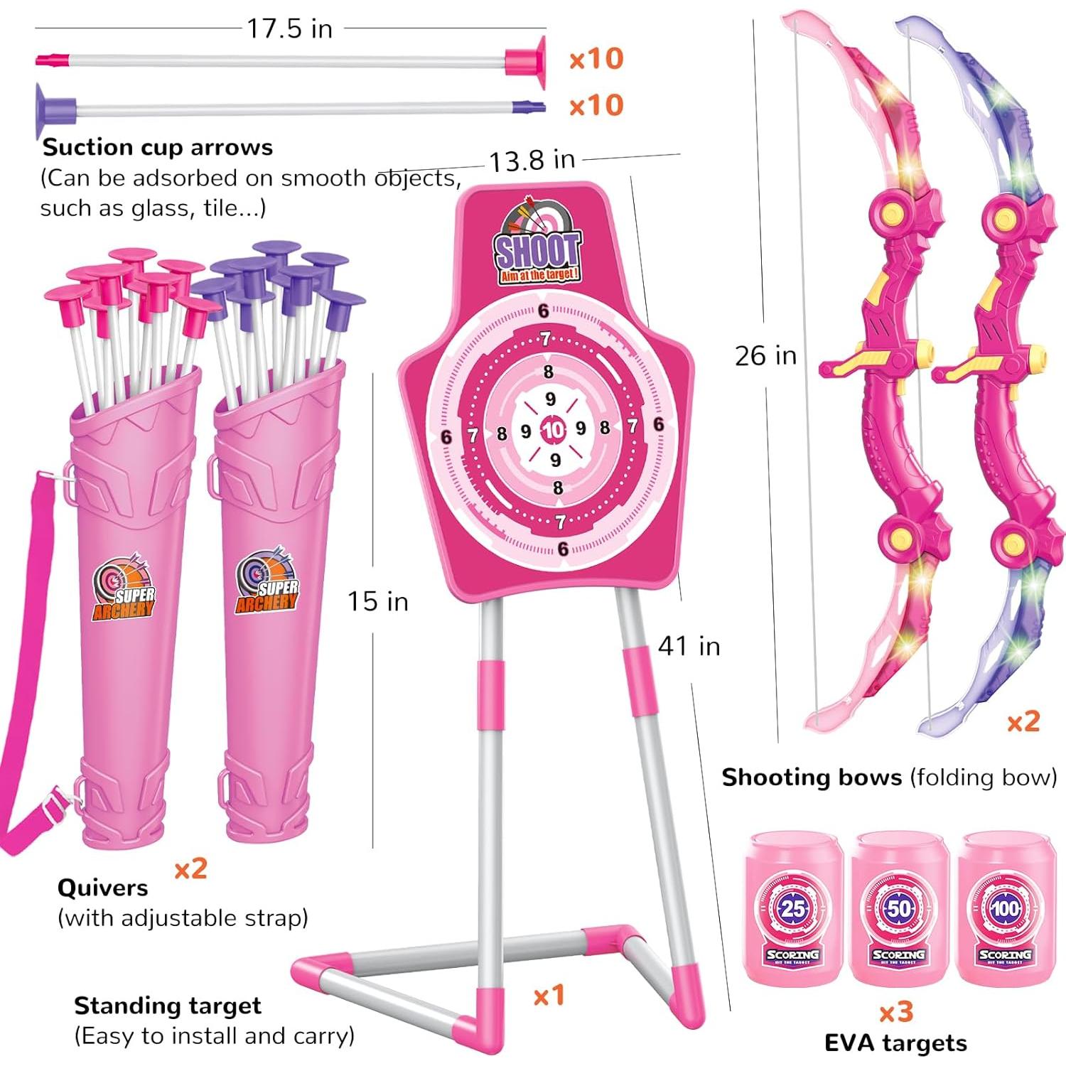 Set de Arquería GMAOPHY Rosa con Luces LED y 20 Flechas