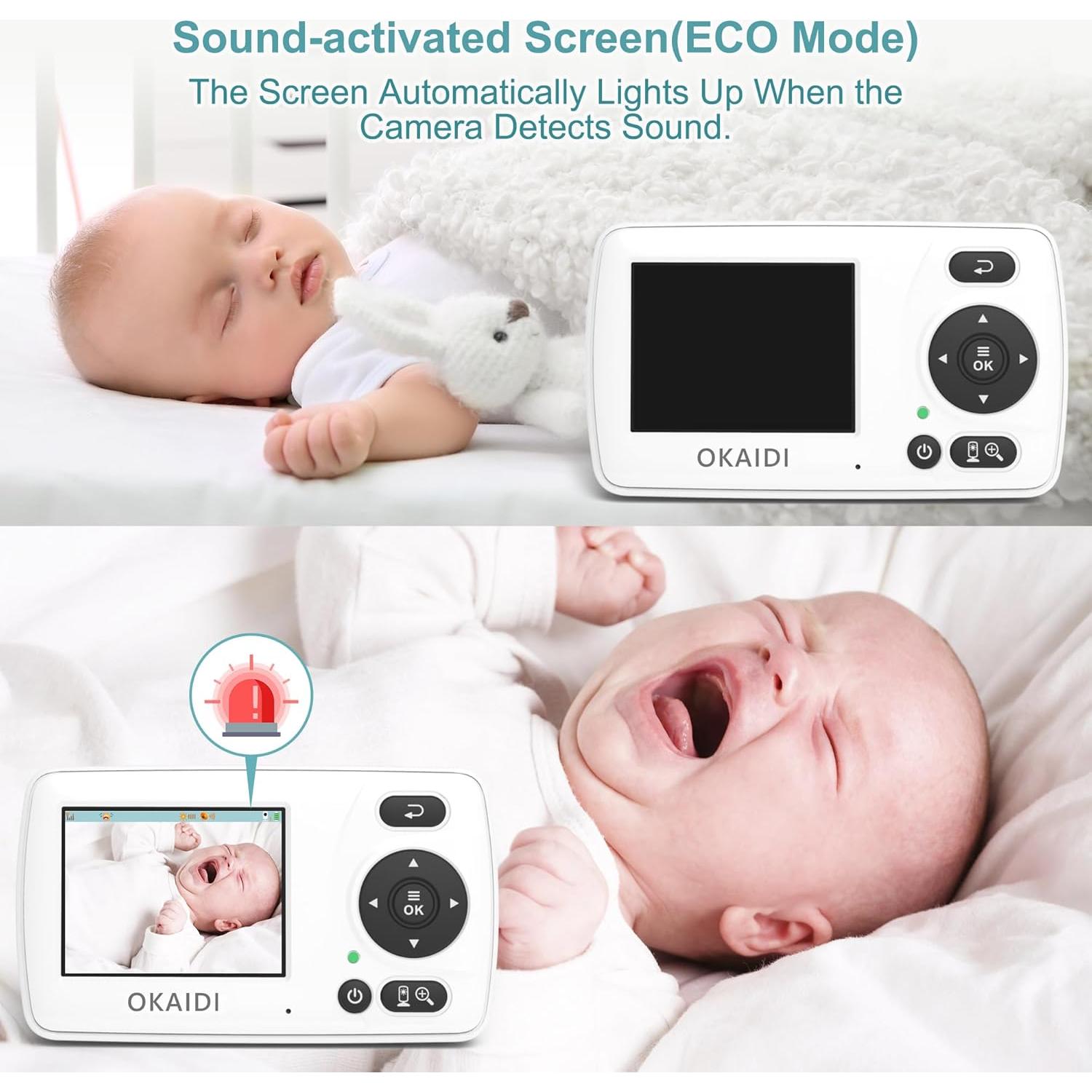 Monitor de bebé OKAIDI con cámara y audio, visión nocturna