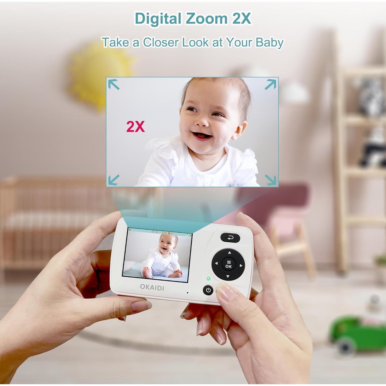 Monitor de bebé OKAIDI con cámara y audio, visión nocturna
