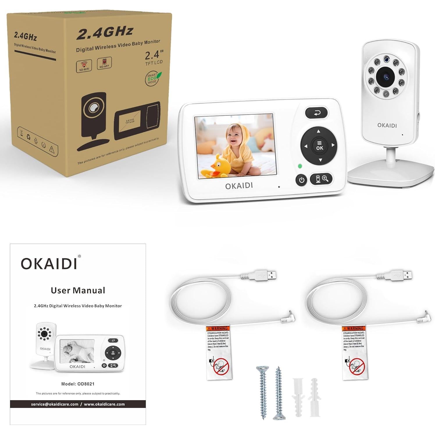 Monitor de bebé OKAIDI con cámara y audio, visión nocturna