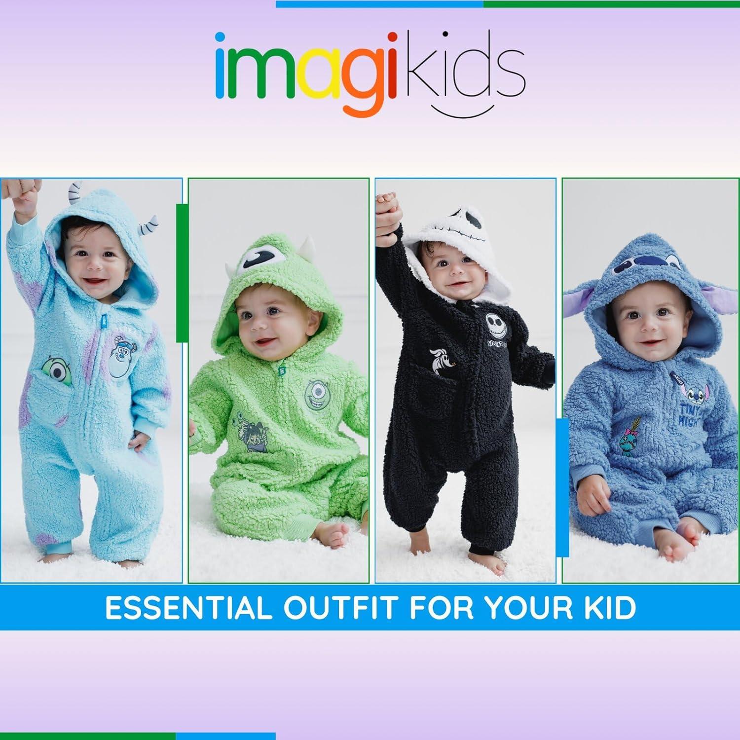 Disney Winnie the Pooh Mickey Mouse Lilo & Stitch Jack Skellington Monsters Inc Baby Zip Up Coverall Newborn to Infant Sizes