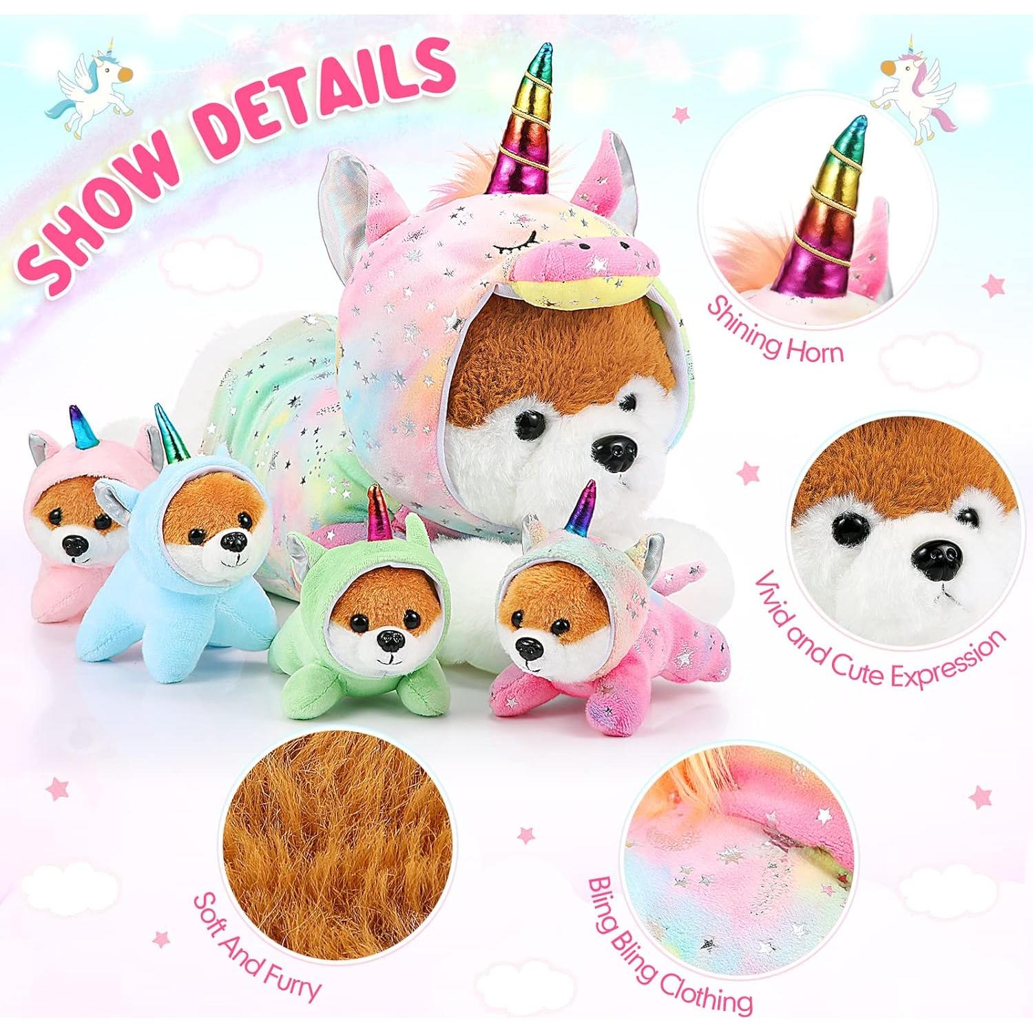 Peluches Cachorros Unicornio Skylety 1 Mamá 4 Bebés