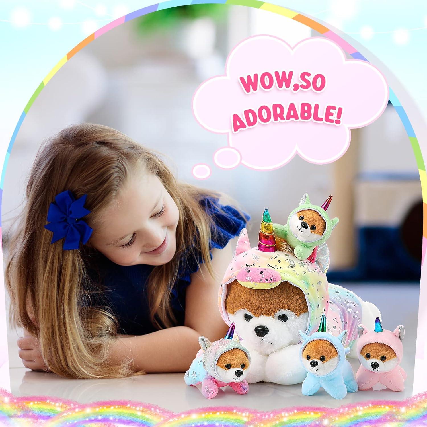 Peluches Cachorros Unicornio Skylety 1 Mamá 4 Bebés