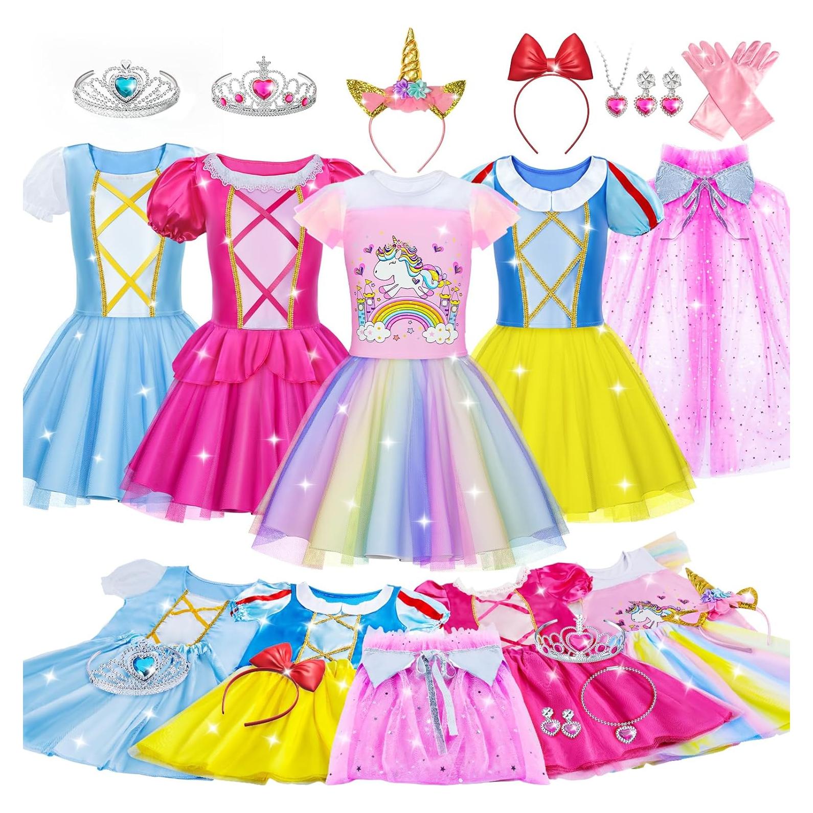 Vestido de Princesa Tlooe para Niña 3 a 8 Años Rosa
