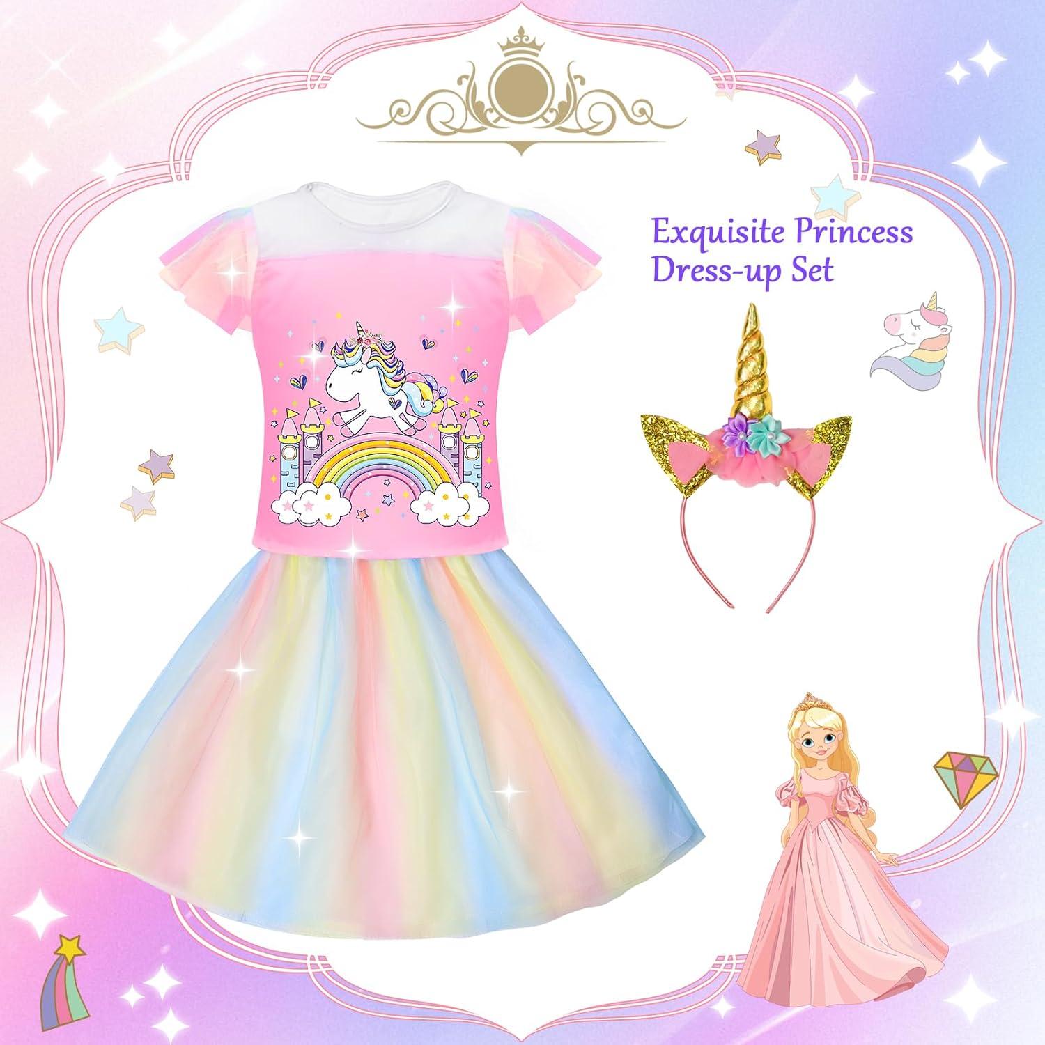 Vestido de Princesa Tlooe para Niña 3 a 8 Años Rosa