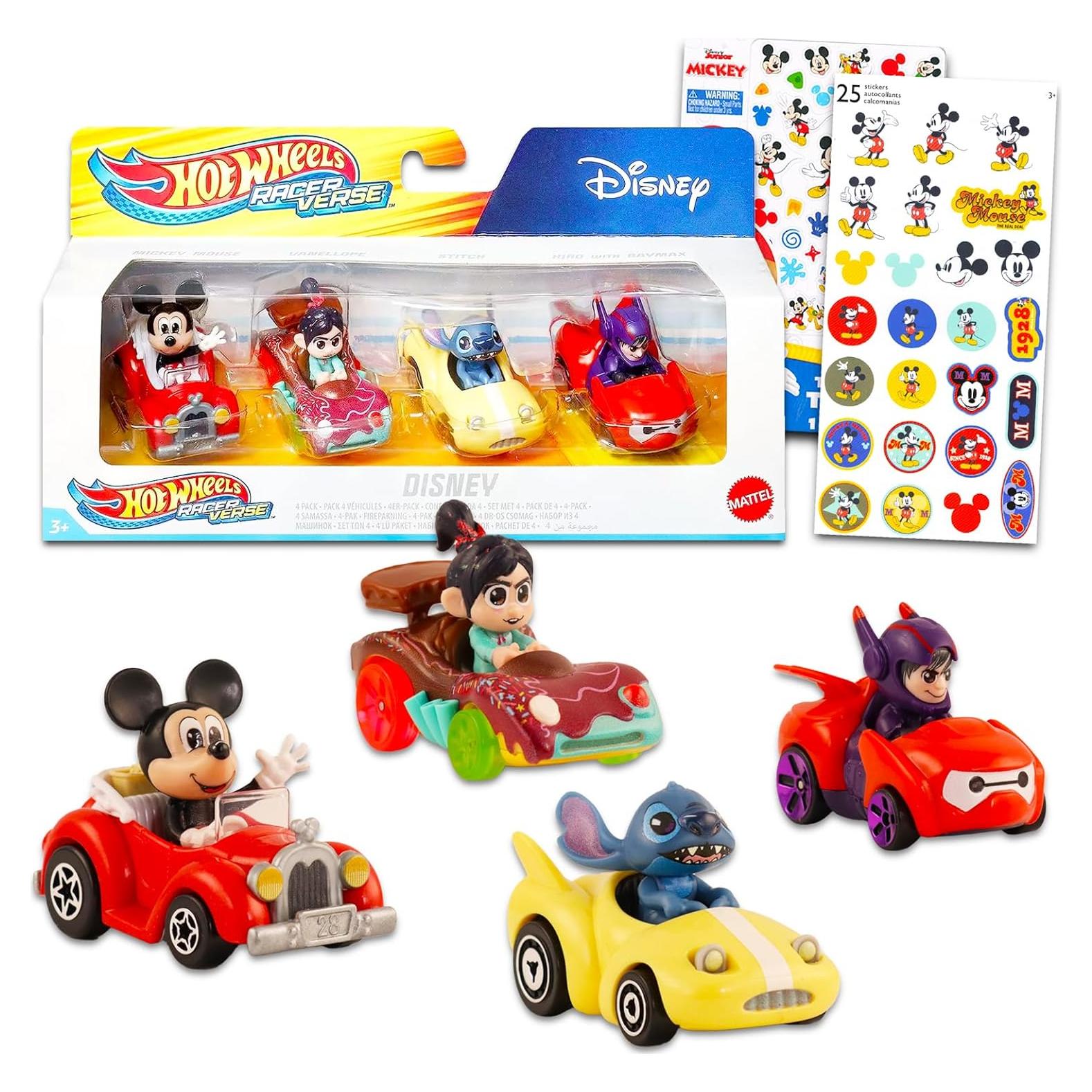 Juego de Autos Disney Hot Wheels - 4 Piezas con Calcomanías
