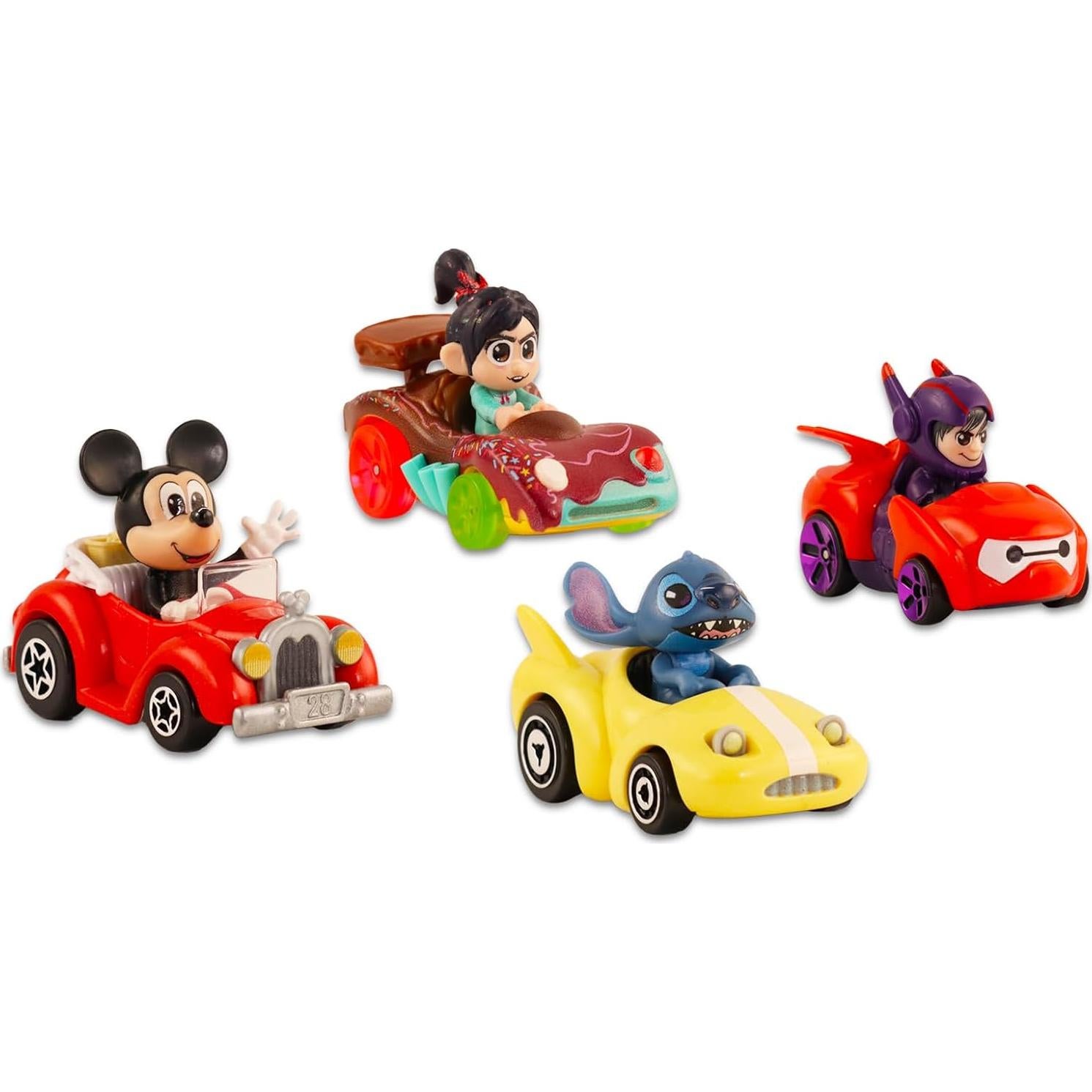 Juego de Autos Disney Hot Wheels - 4 Piezas con Calcomanías